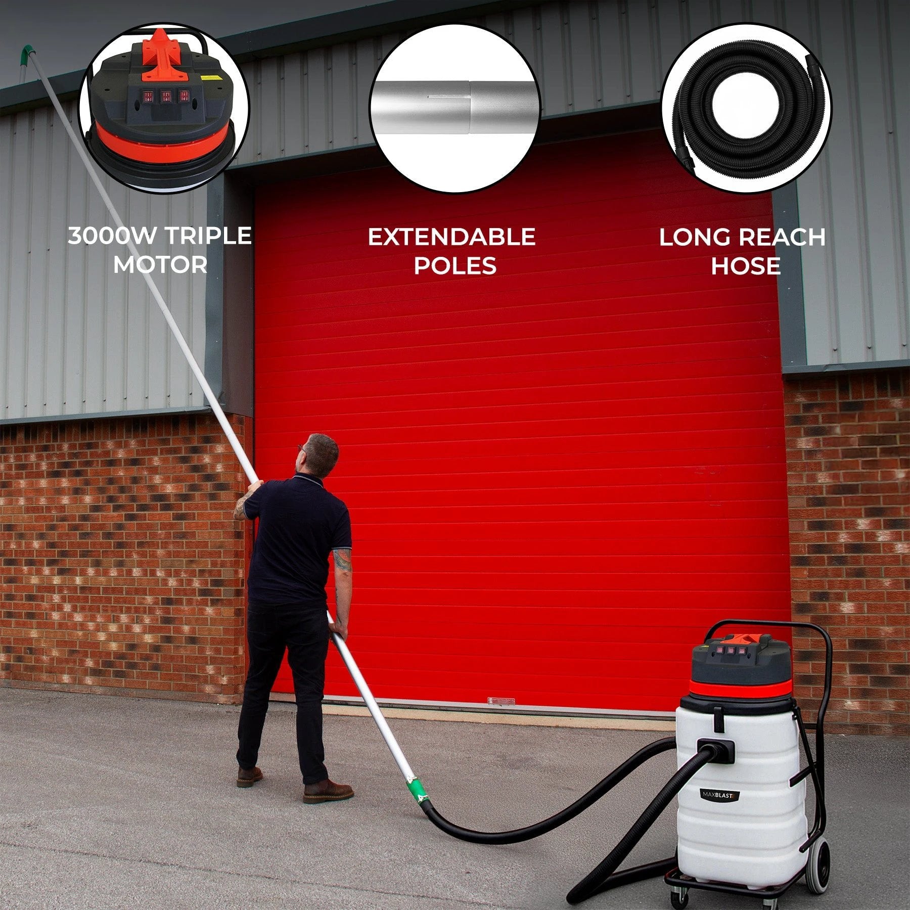90L Wet & Dry Vacuum With Gutter Vacuum Poles & 5m Hose by Monster Shop