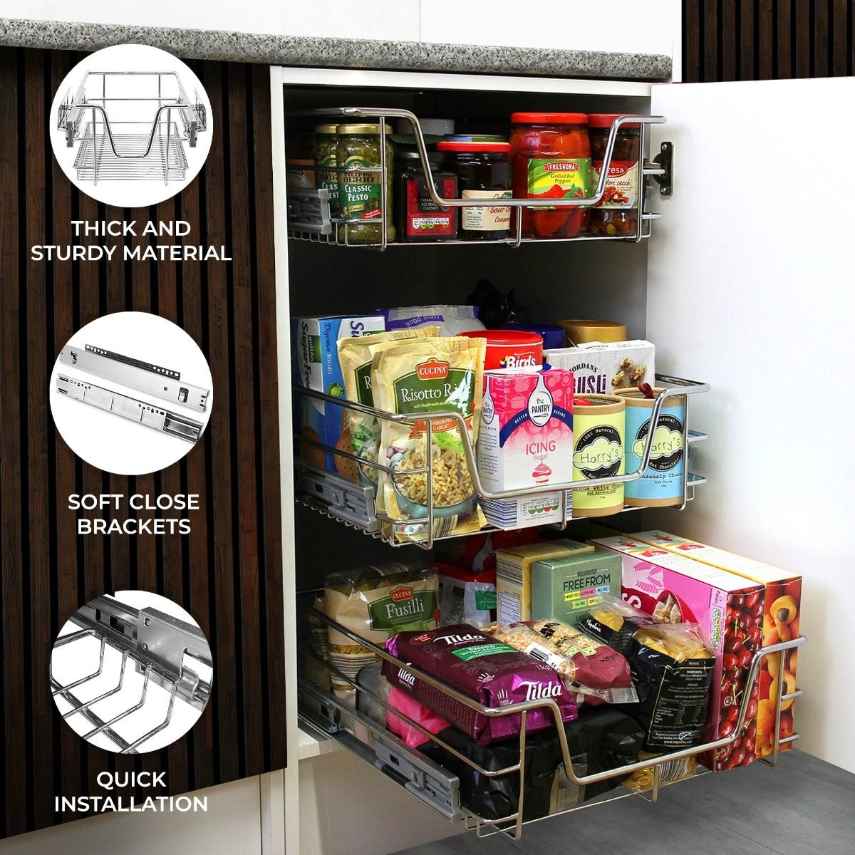 Monster Shop 2 x KuKoo Kitchen Pull Out Storage Baskets – 300mm Wide Cabinet -