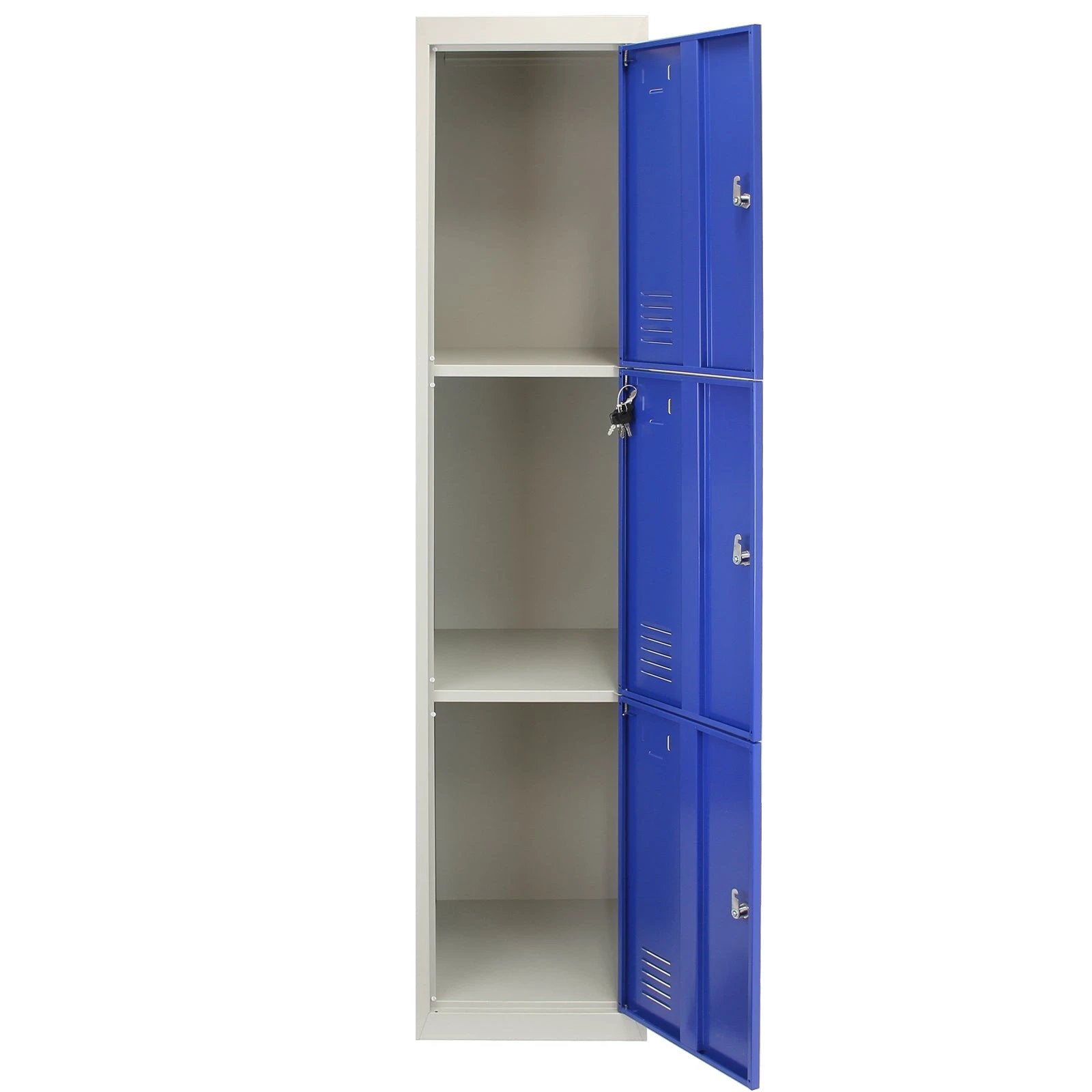 Monster Shop 3 x Metal Storage Lockers - Three Doors, Blue - Flatpack -