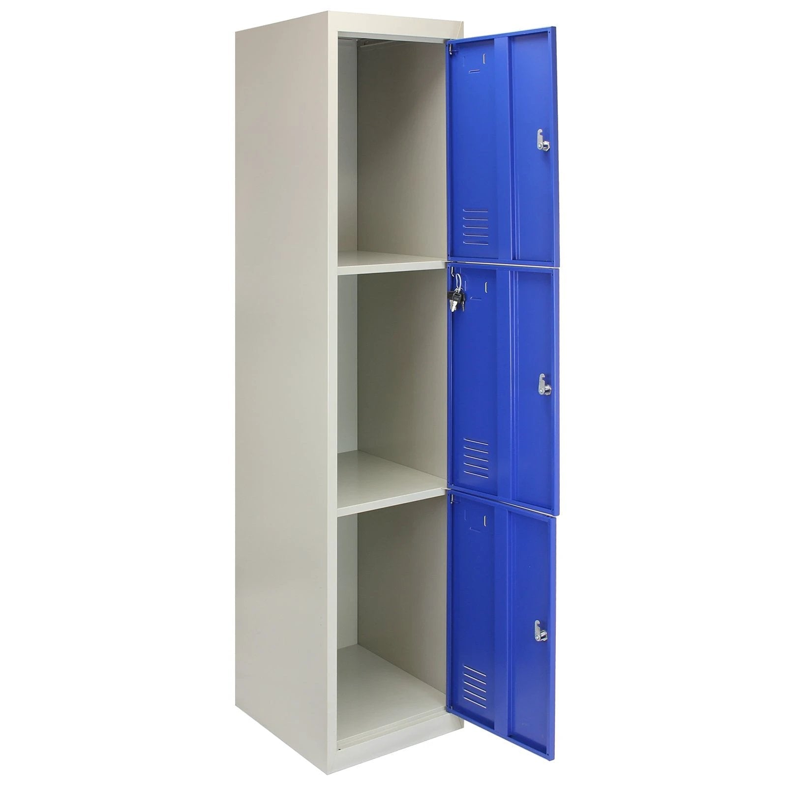Metal Storage Lockers - Three Doors, Flatpacked, Blue by Monster Shop