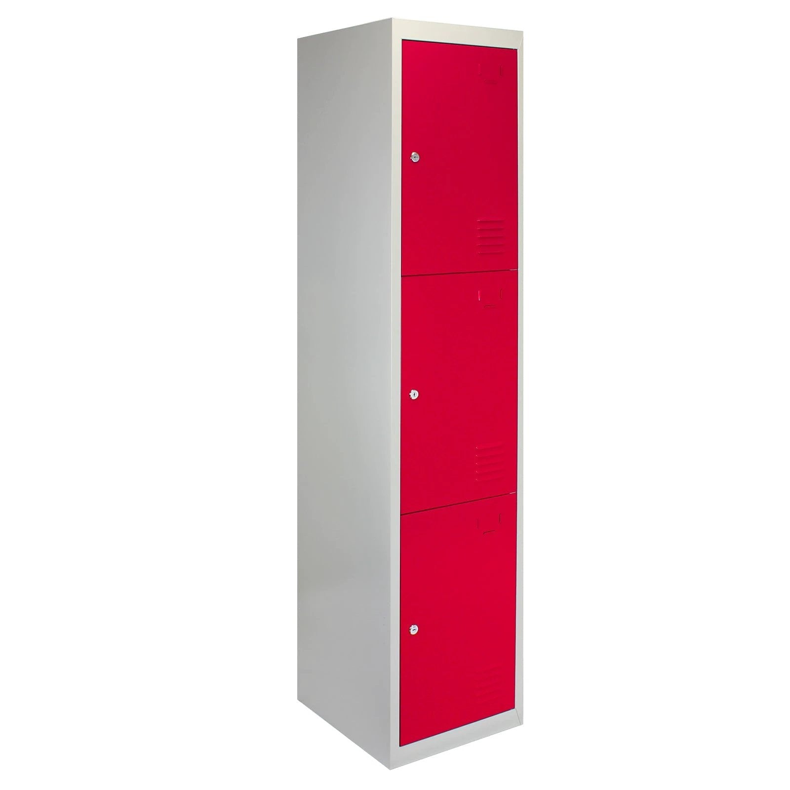 3 x Metal Storage Lockers - Three Doors, Red - Flatpack by Monster Shop