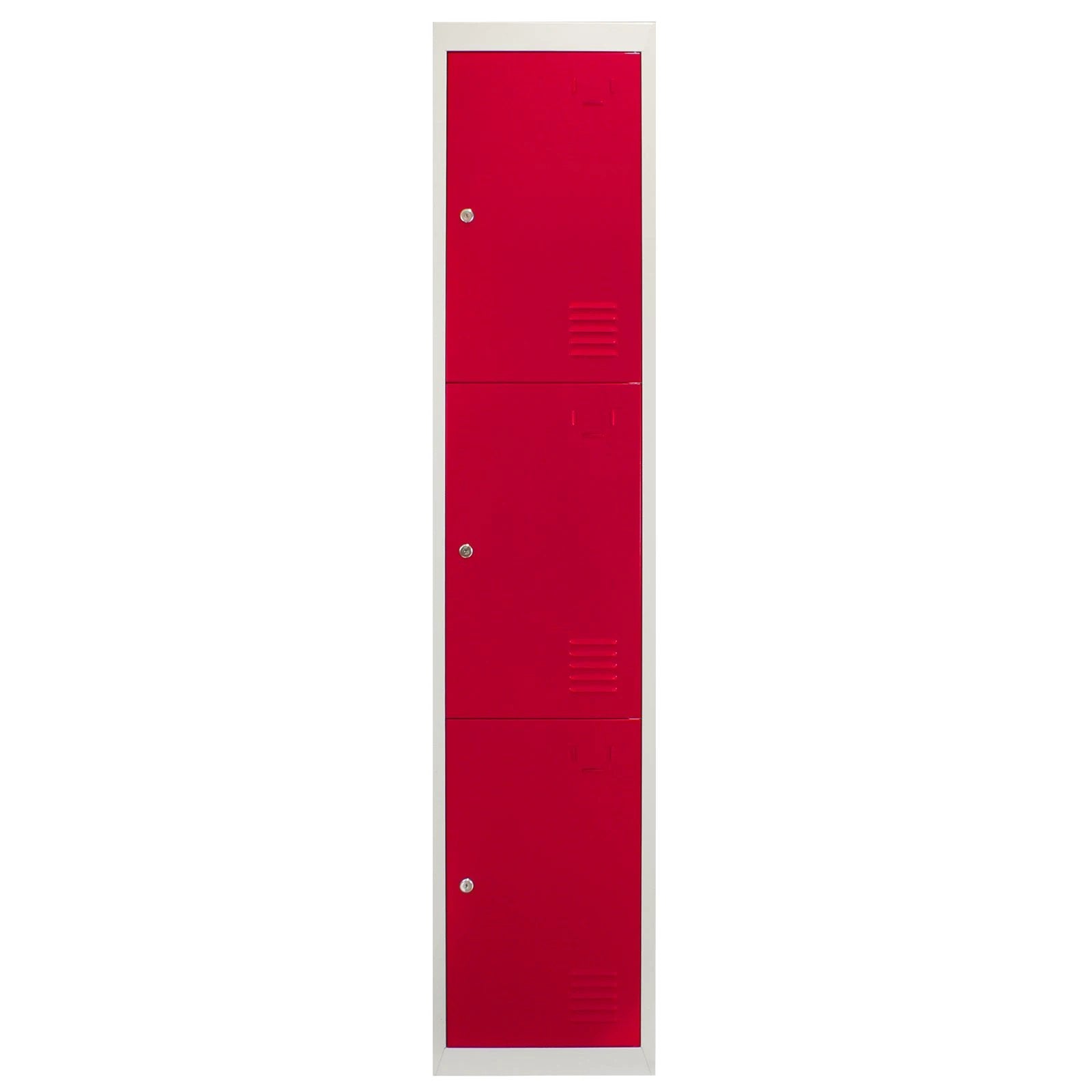 Monster Shop Metal Storage Lockers - Three Doors, Flatpacked, Red -