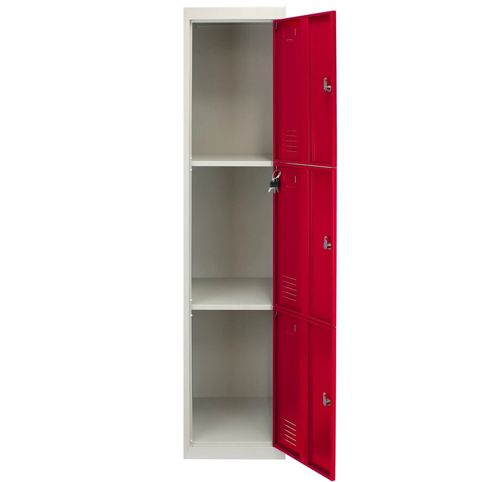 3 x Metal Storage Lockers - Three Doors, Red - Flatpack by Monster Shop