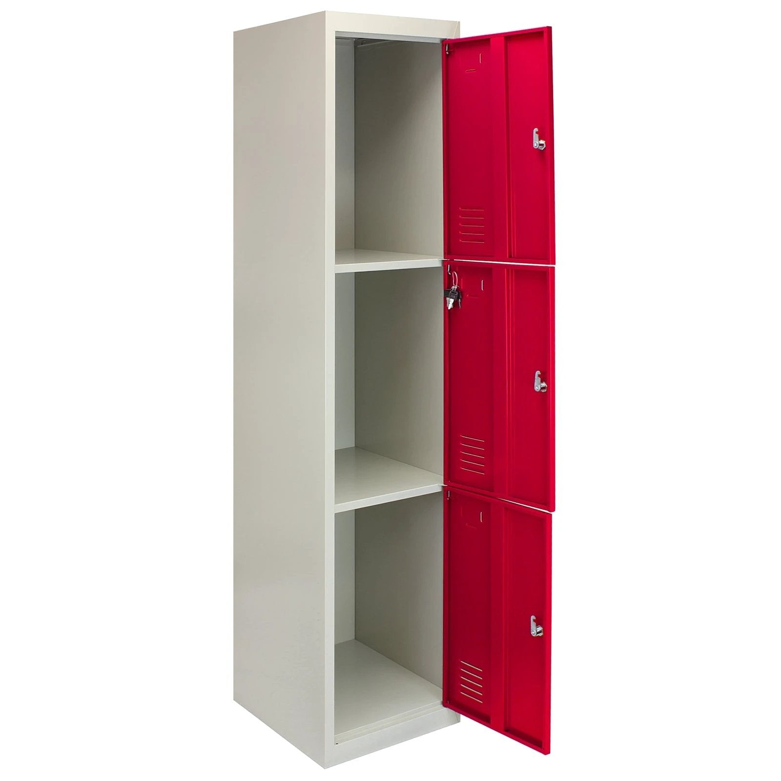 Monster Shop Metal Storage Lockers - Three Doors, Flatpacked, Red -