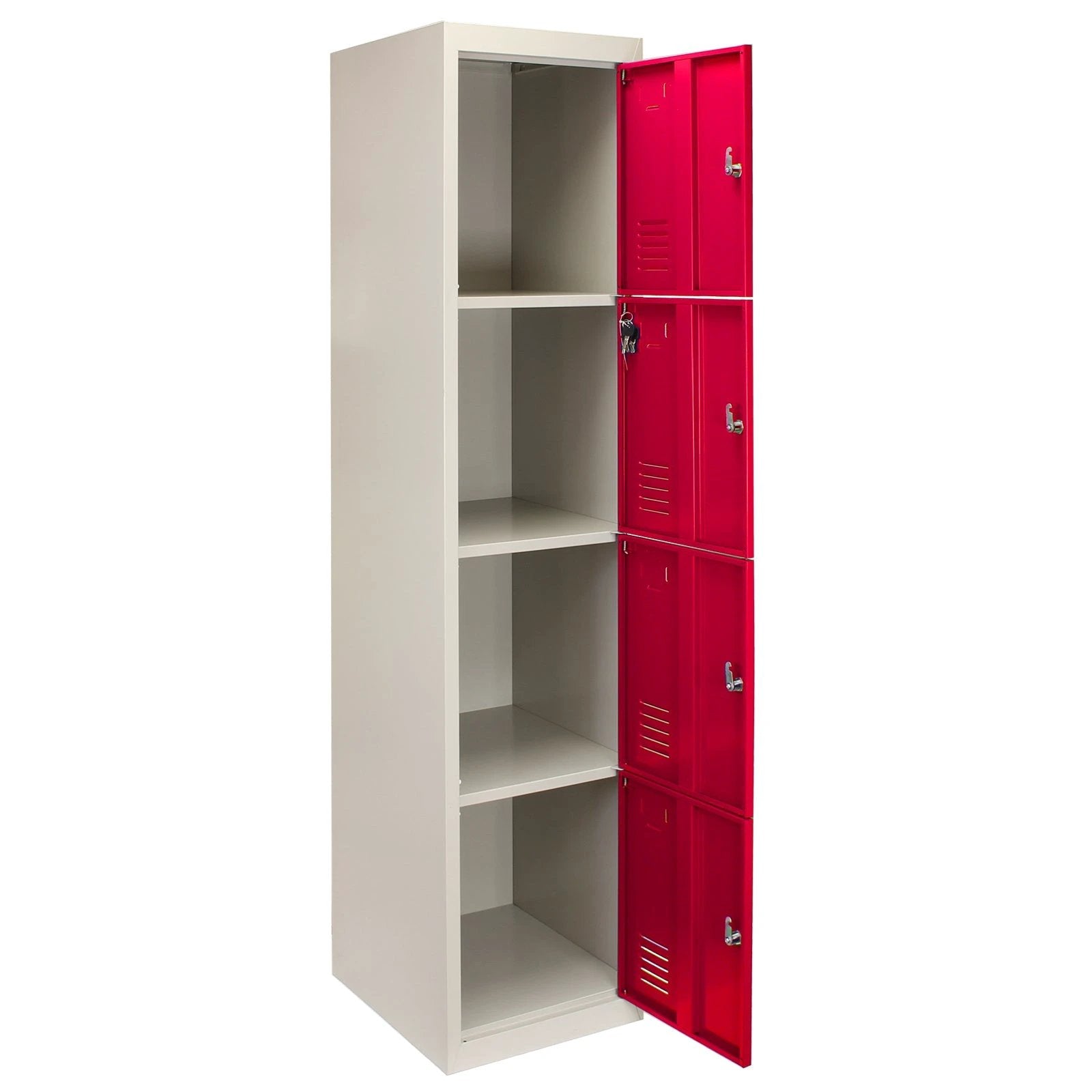 Monster Shop Metal Storage Lockers - Four Doors, Flatpacked, Red -