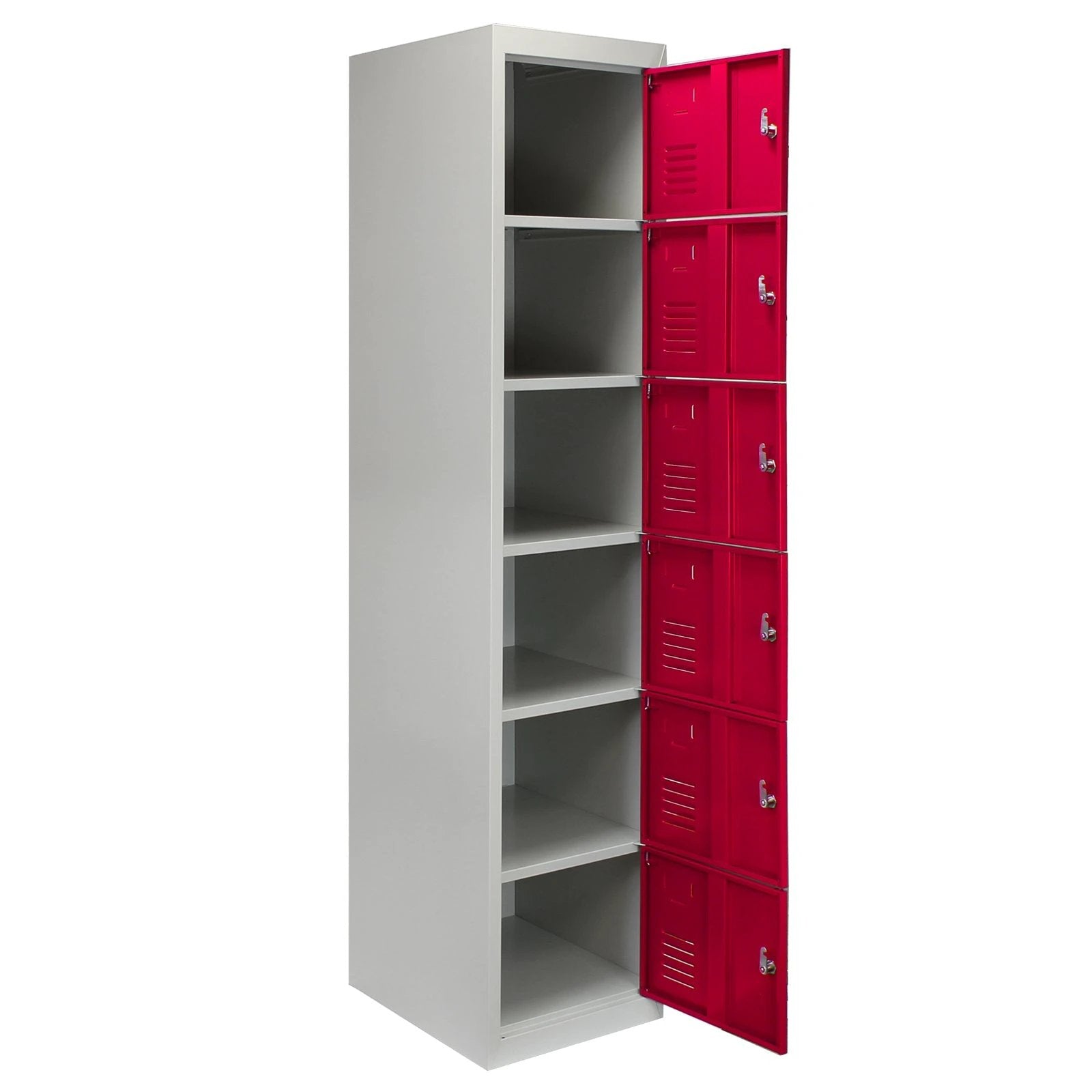 Metal Storage Lockers - Six Doors, Flatpacked, Red by Monster Shop
