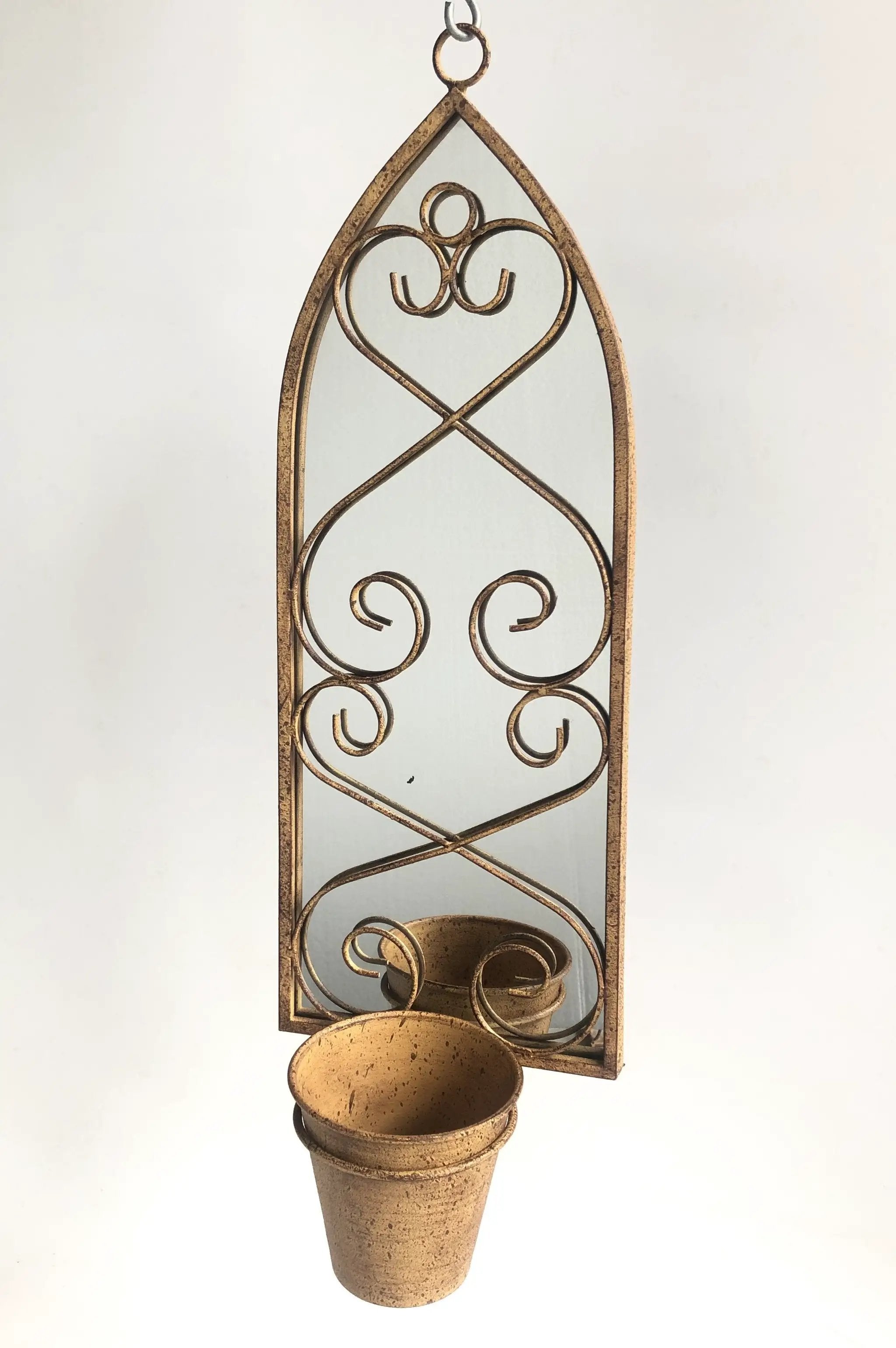 MSL 56cm RUSTY WALL MIRROR WITH SINGLE PLANTER - Planters