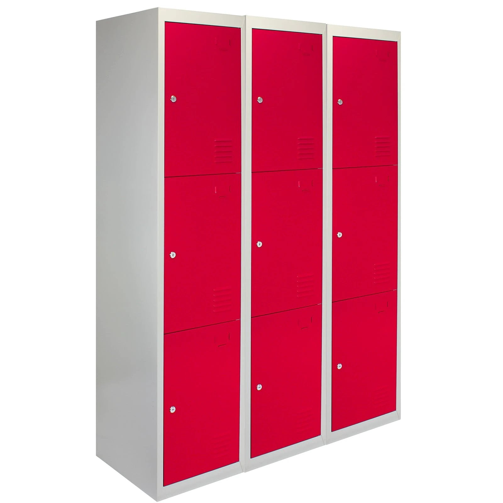 3 x Metal Storage Lockers - Three Doors, Red - Flatpack by Monster Shop
