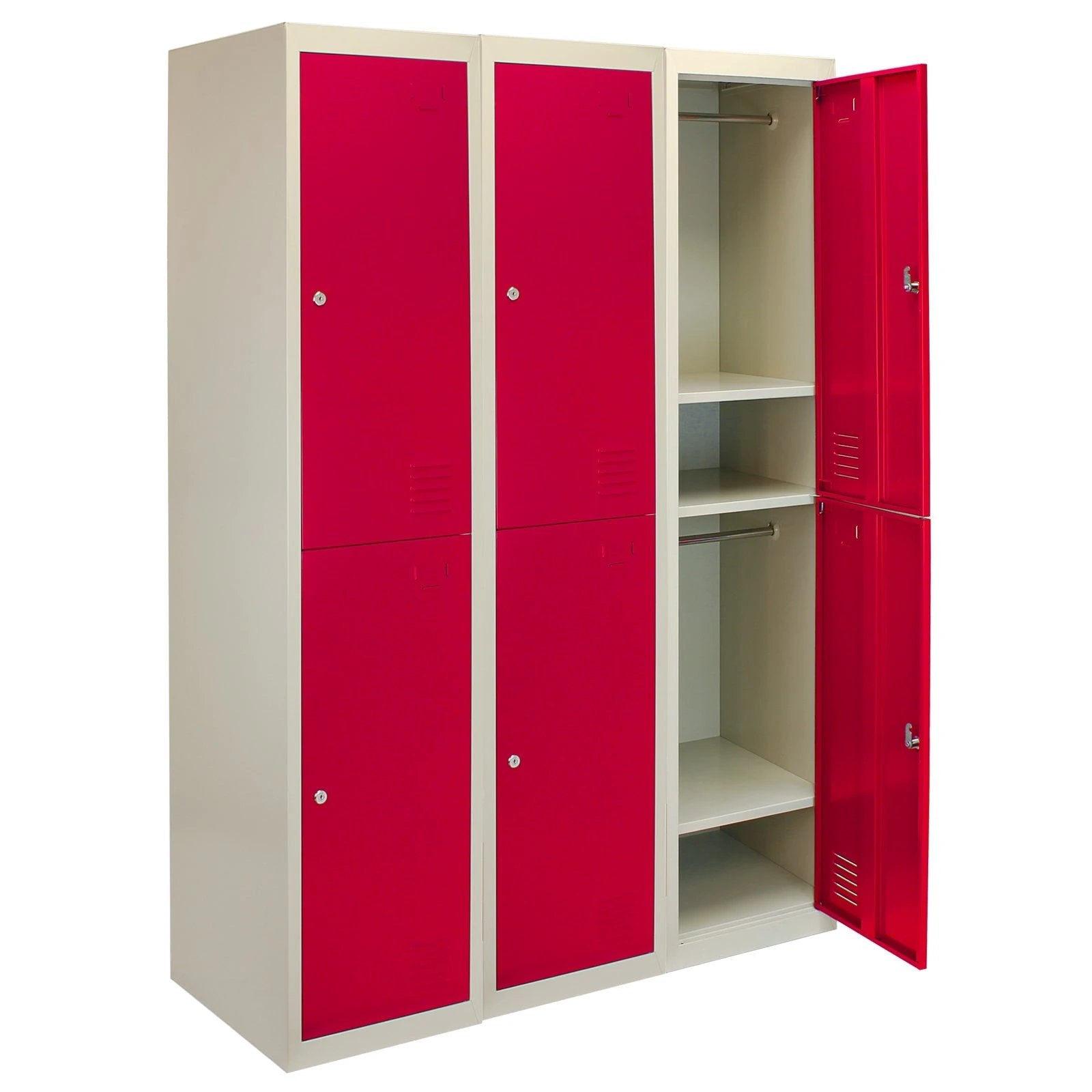 Monster Shop 3 x Metal Storage Lockers - Two Doors, Red - Flatpack -