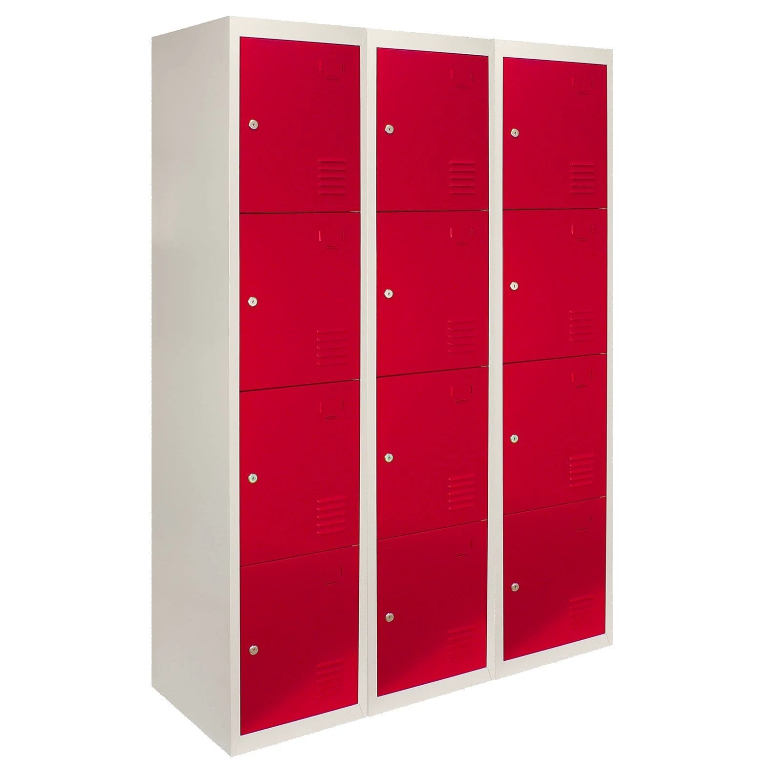 3 x Metal Storage Lockers - Four Doors, Red - Flatpack by Monster Shop