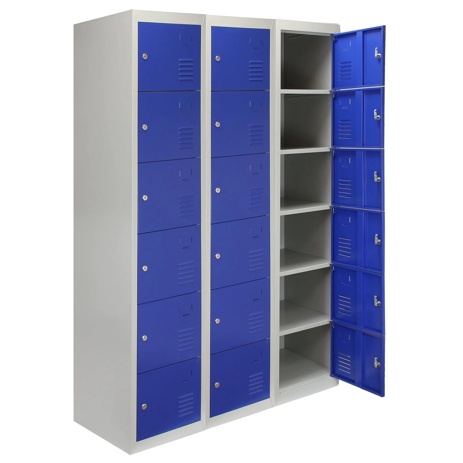 Monster Shop 3 x Metal Storage Lockers - Six Doors, Blue - Flatpack -