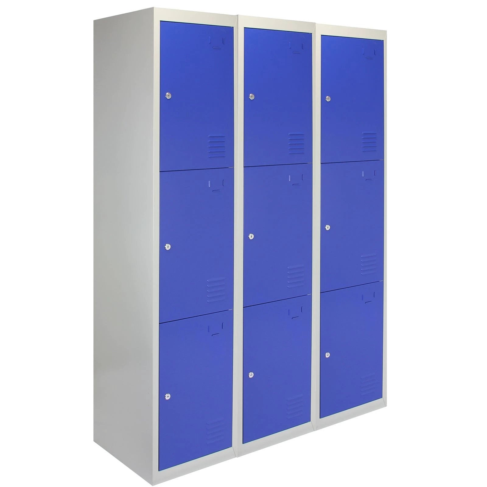 Monster Shop 3 x Metal Storage Lockers - Three Doors, Blue - Flatpack -