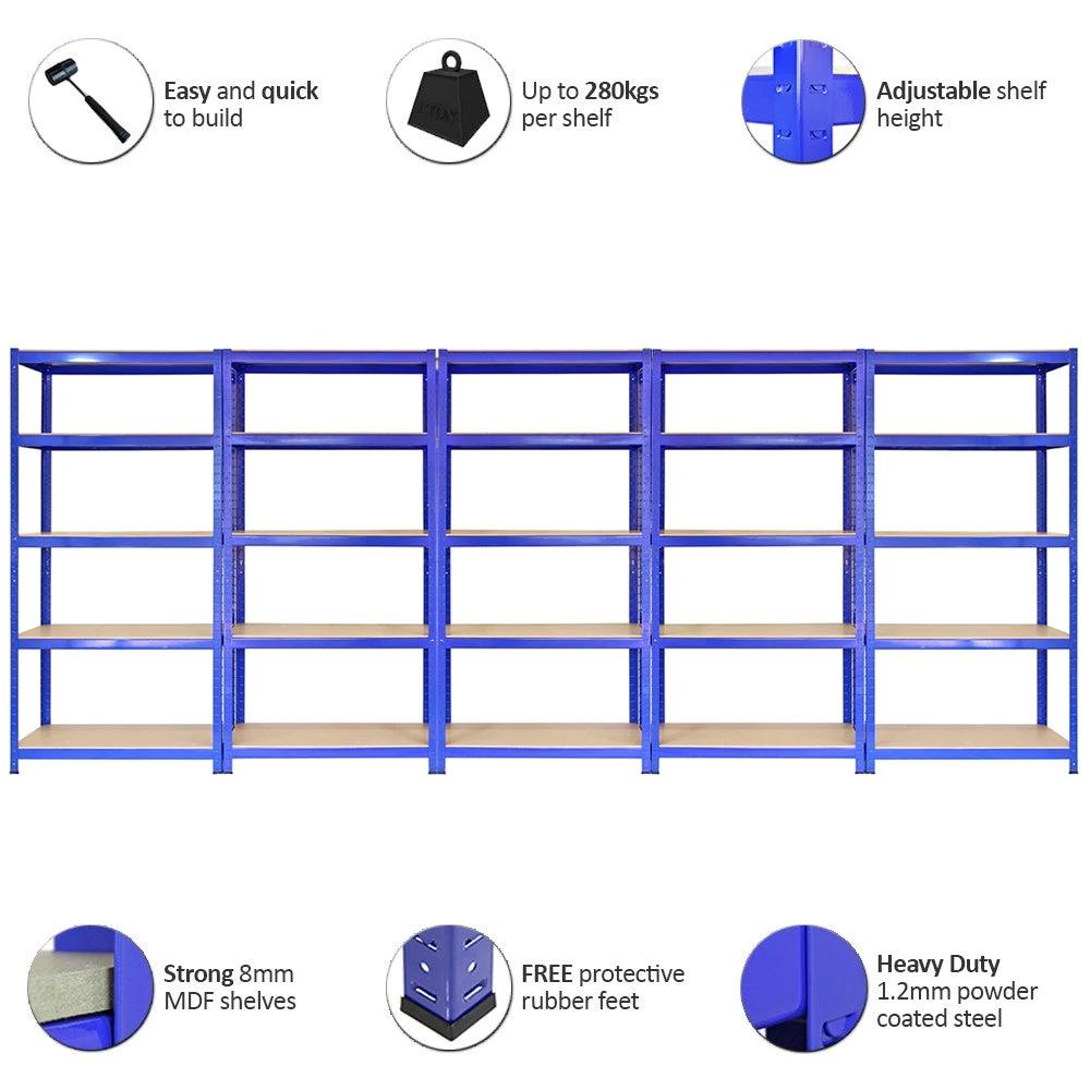 5 x T-Rax 90cm Blue Racking & Bay Connectors by Monster Shop