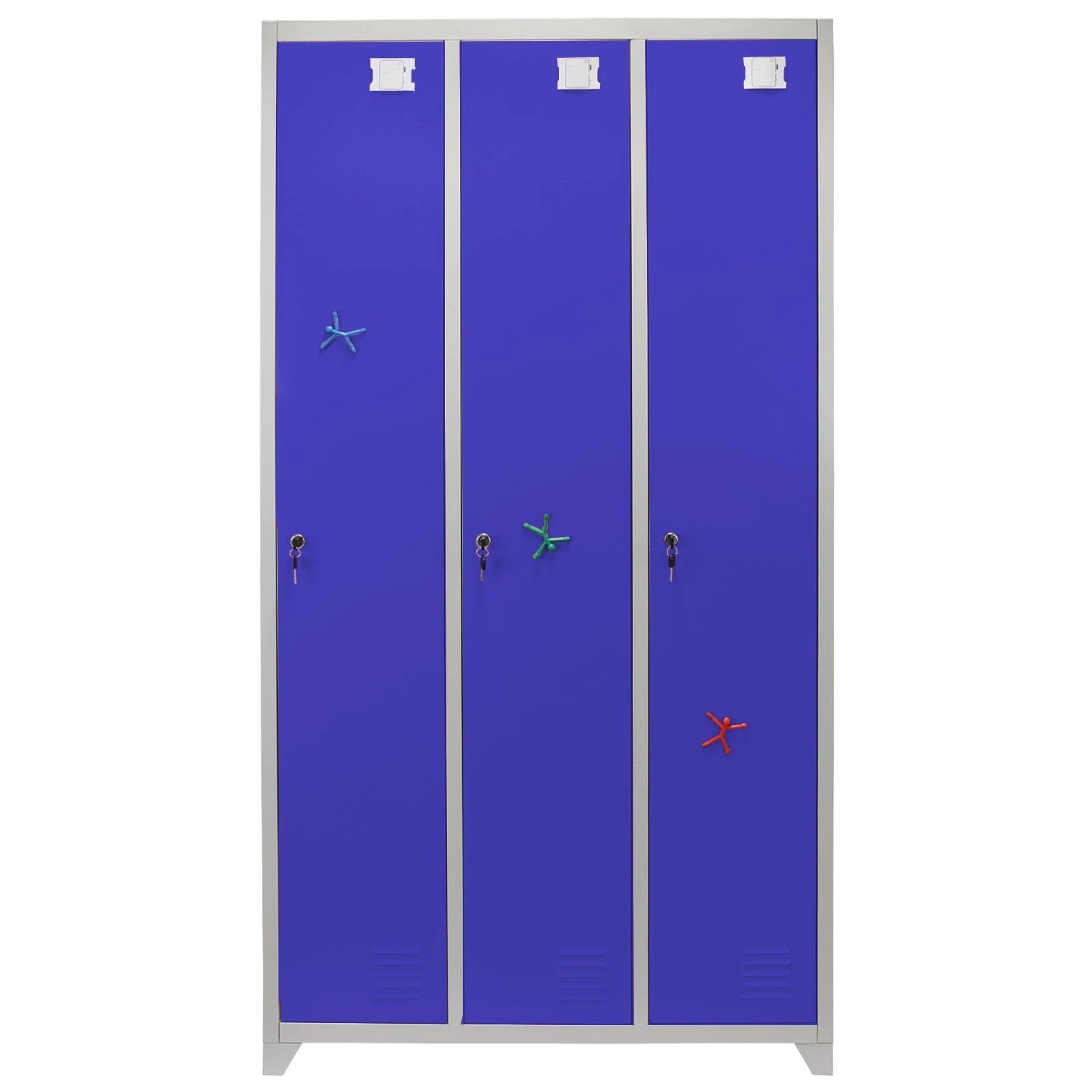 Monster Shop Metal Storage Lockers - Three Doors Wide, Blue -