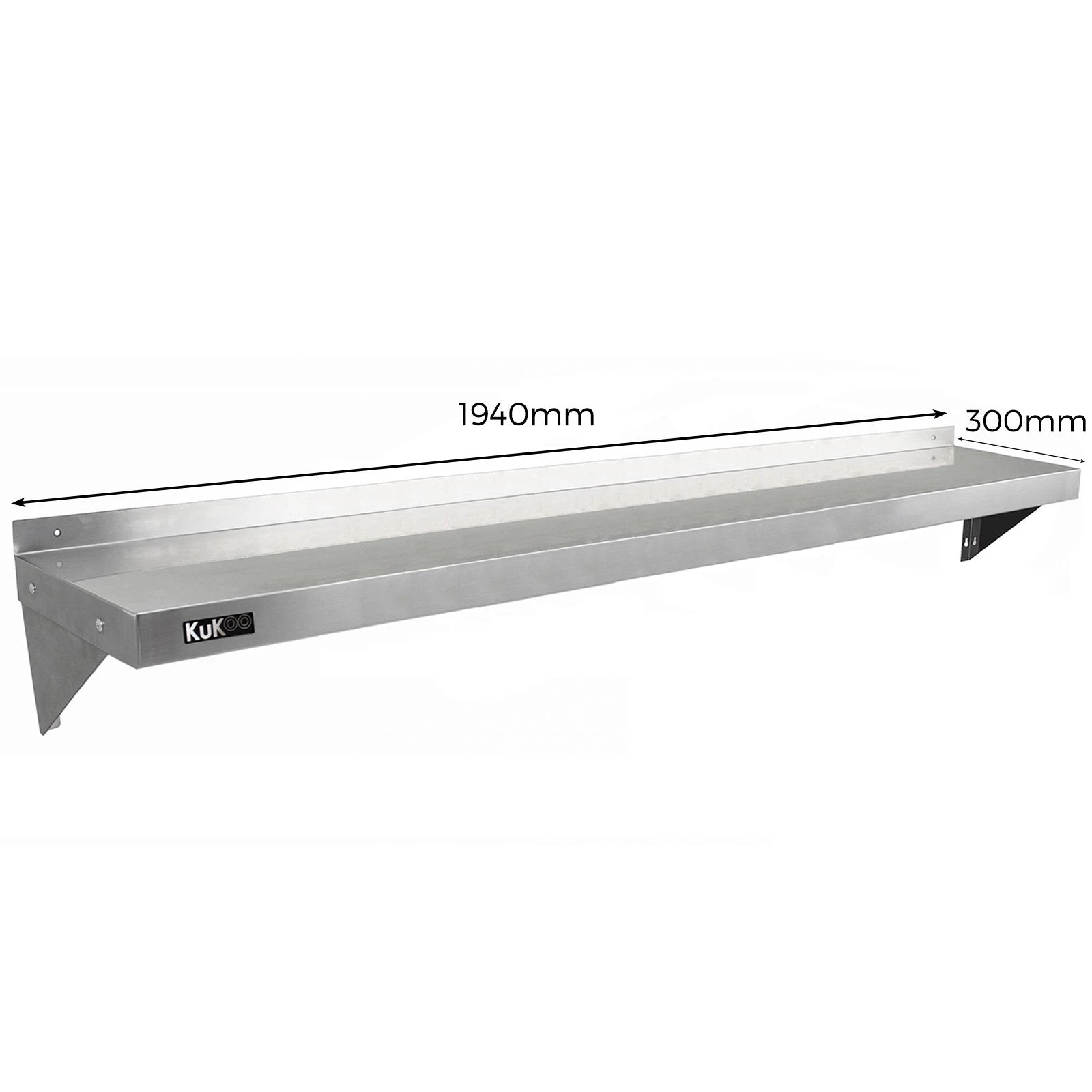 2 x KuKoo Stainless Steel Shelves 1940mm x 300mm by Monster Shop