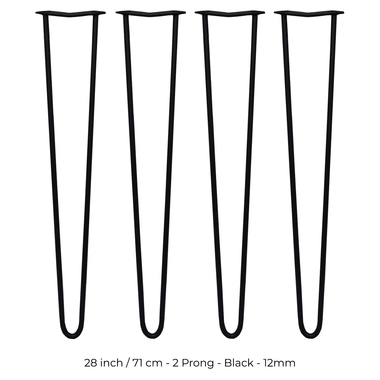 Monster Shop 4 x 28" Hairpin Legs - 2 Prong - 12mm - Black -