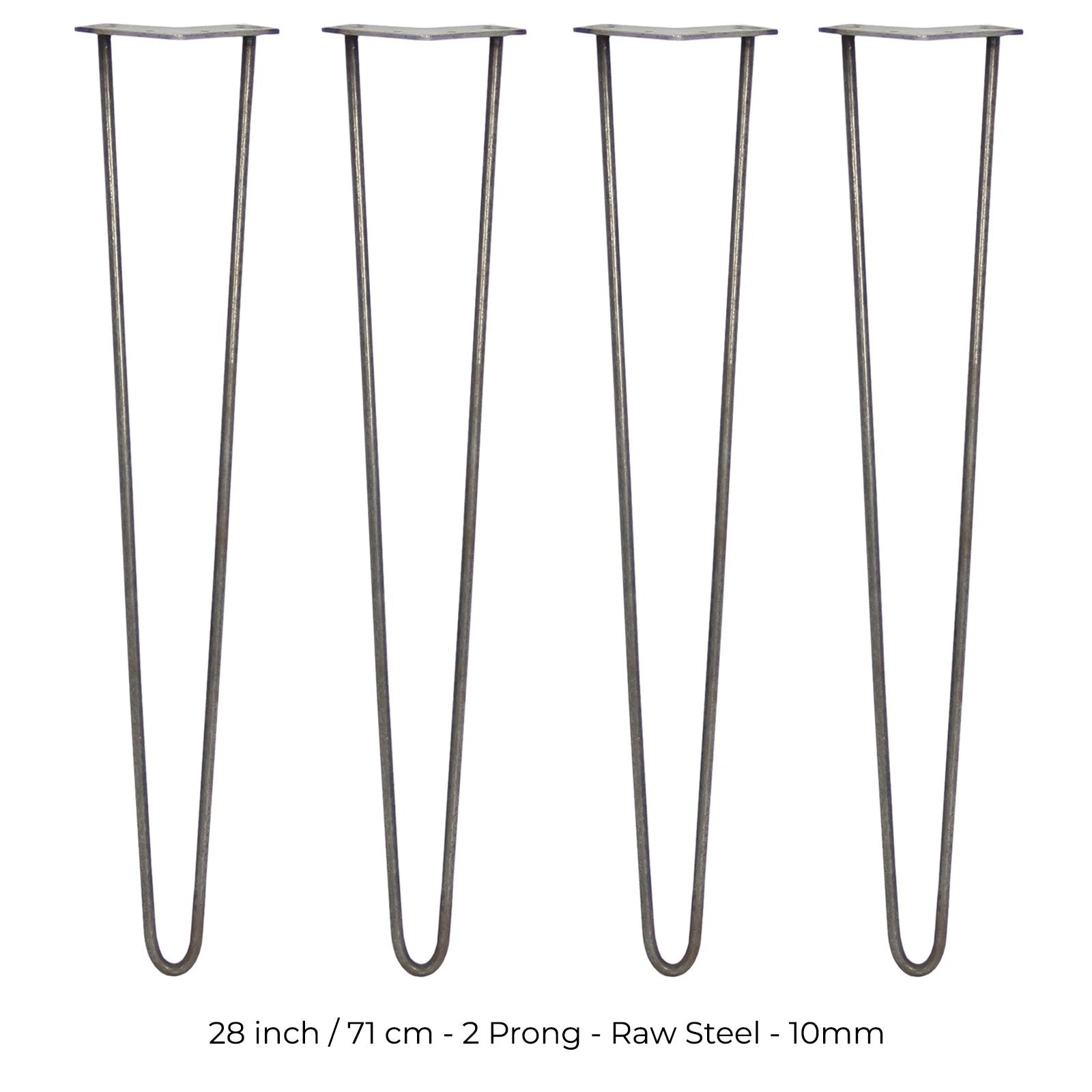 4 x 28" Hairpin Legs - 2 Prong - 10mm - Raw Steel by Monster Shop