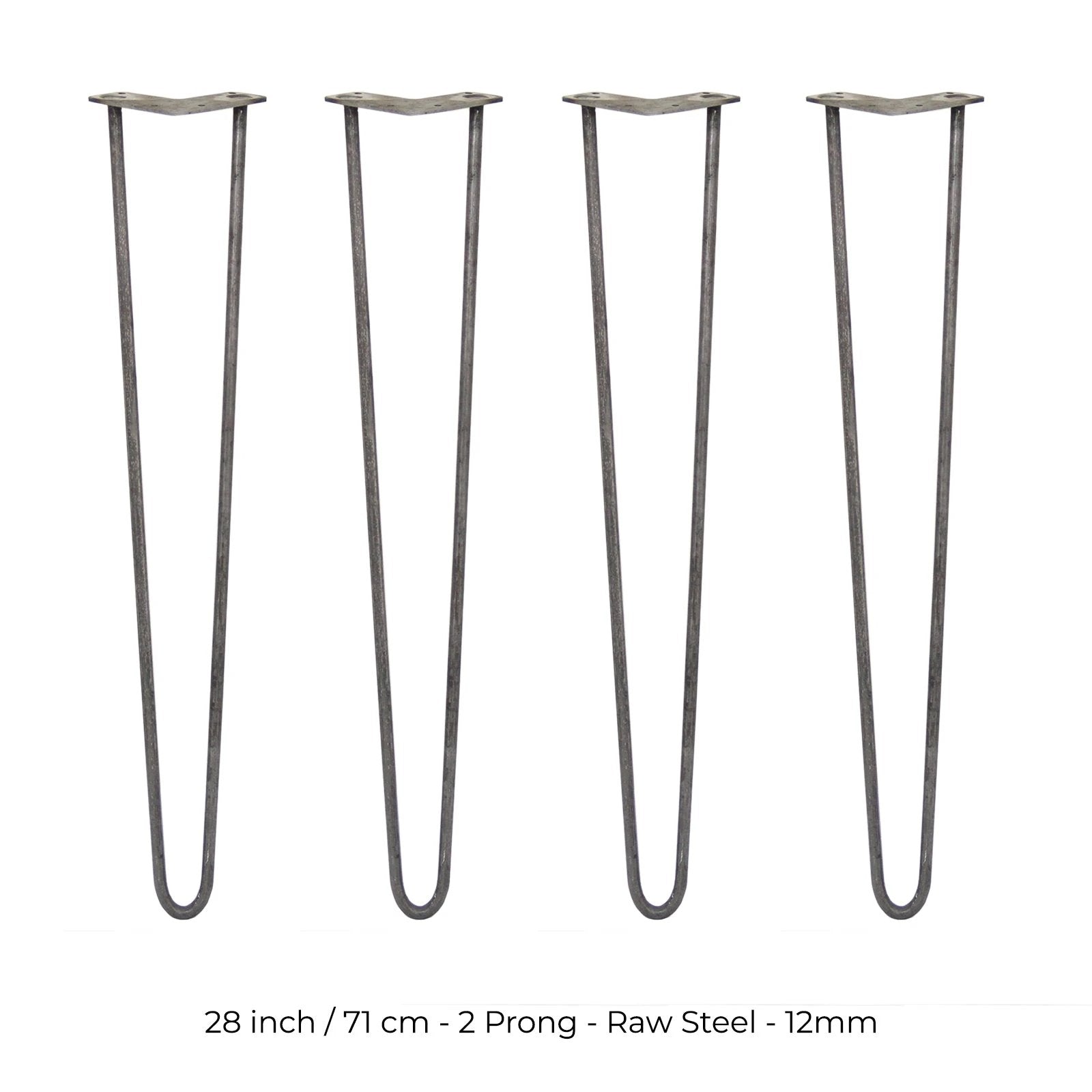 4 x 28" Hairpin Legs - 2 Prong - 12mm - Raw Steel by Monster Shop