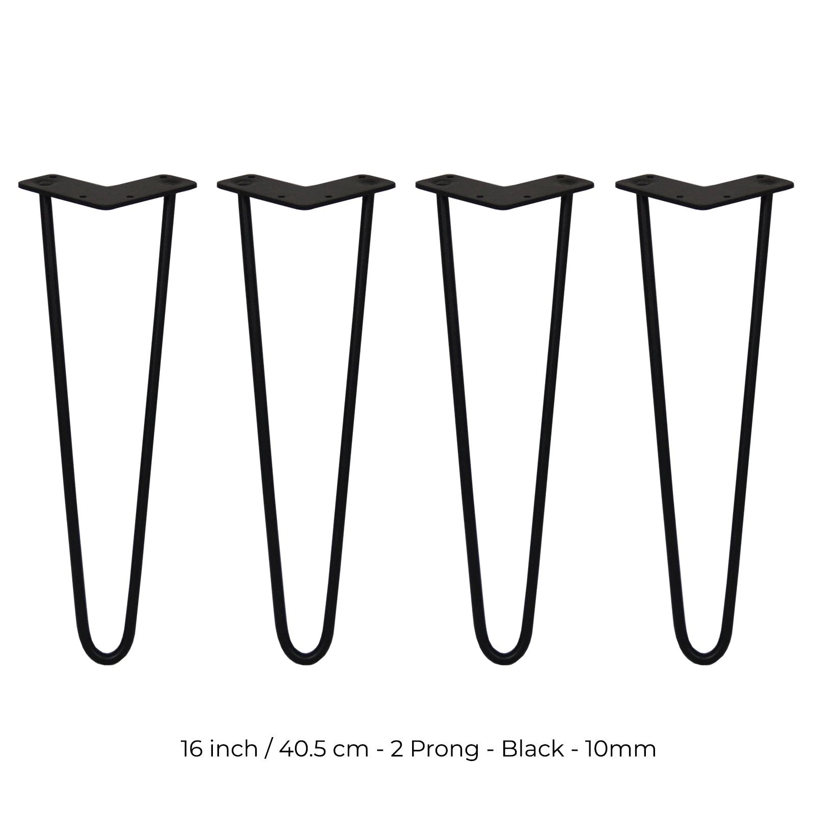 Monster Shop 4 x 16" Hairpin Legs - 2 Prong - 10mm - Black -