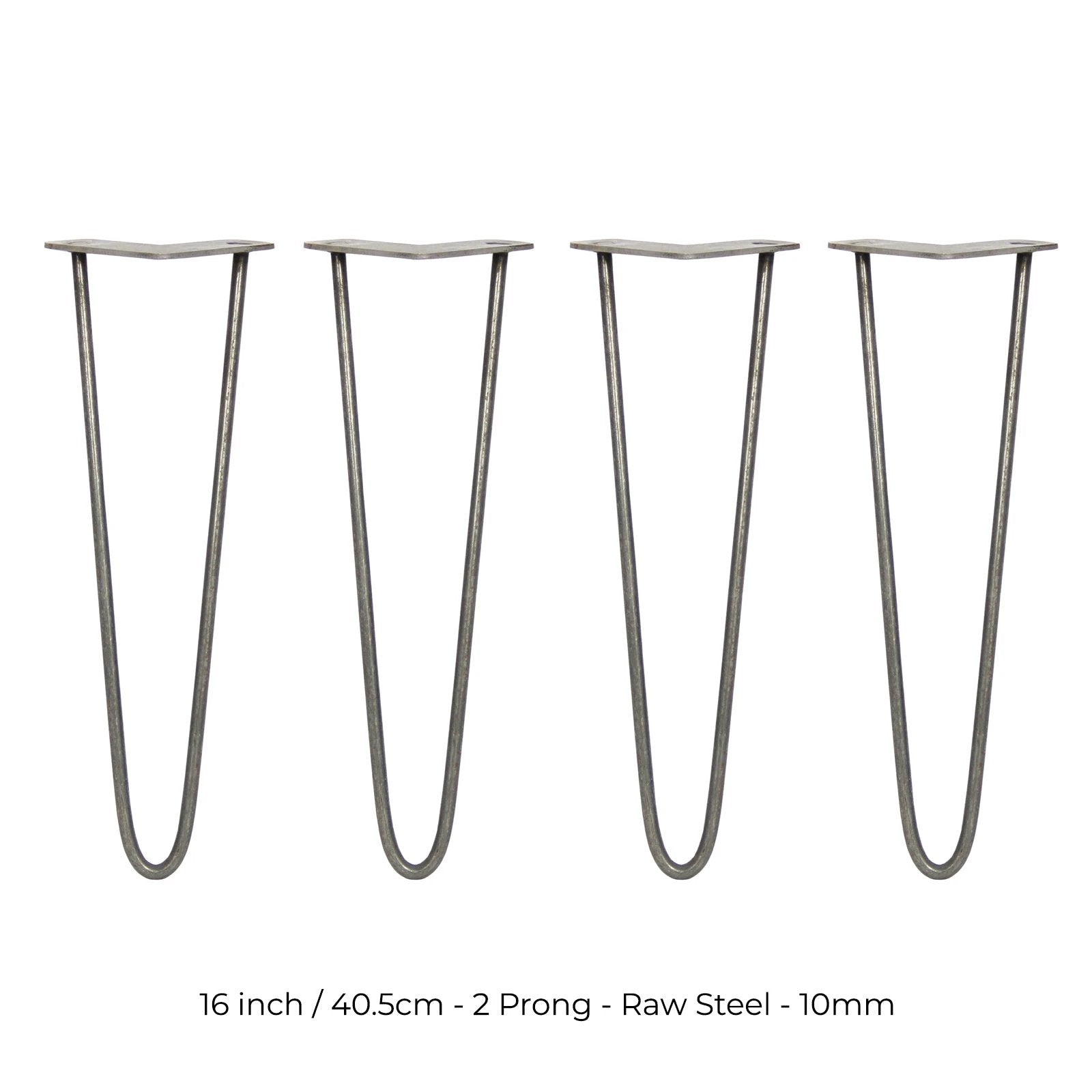 4 x 16" Hairpin Legs - 2 Prong - 10mm - Raw Steel by Monster Shop