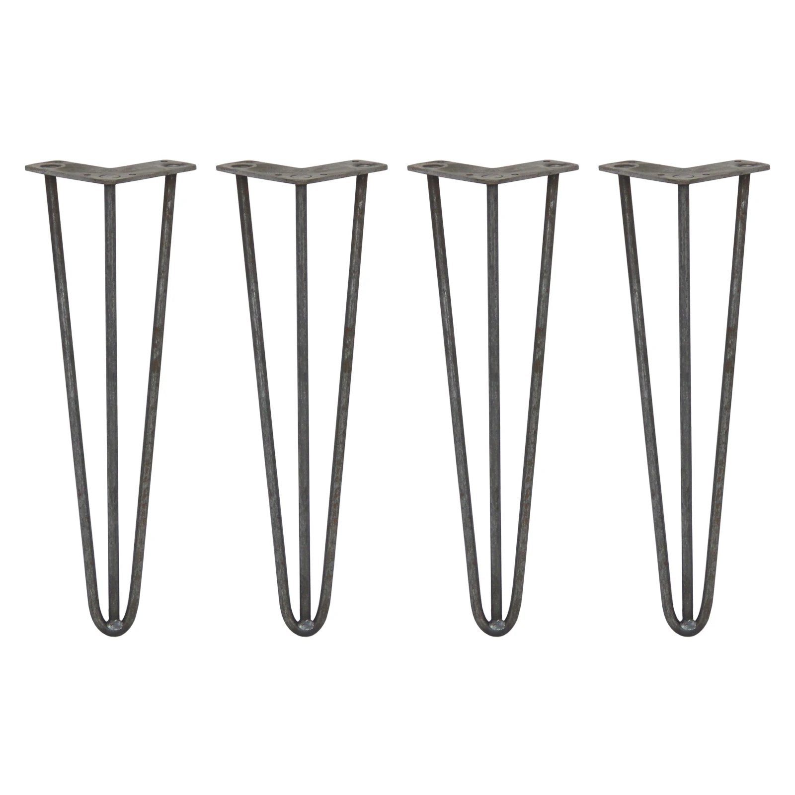 Monster Shop 4 x 16" Hairpin Legs - 3 Prong - 10mm - Raw Steel -