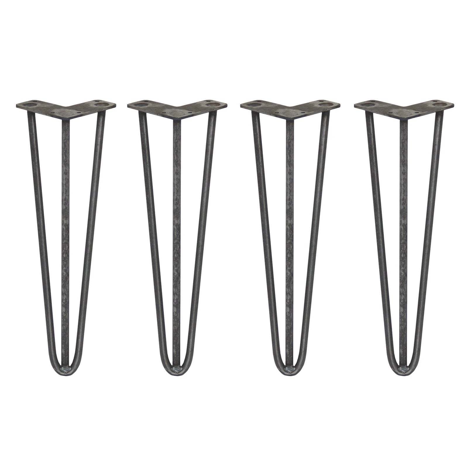 Monster Shop 4 x 16" Hairpin Legs - 3 Prong - 12mm - Raw Steel -