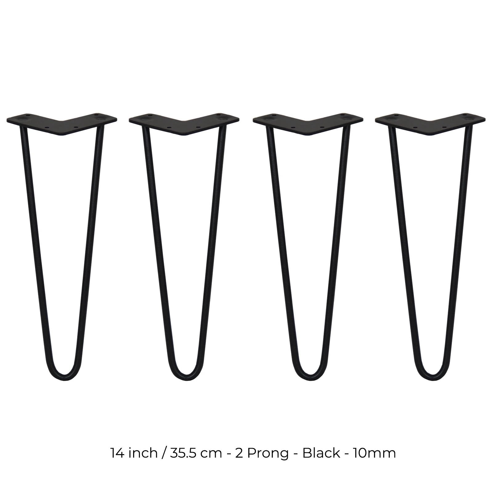 Monster Shop 4 x 14" Hairpin Legs - 2 Prong - 10mm - Black -