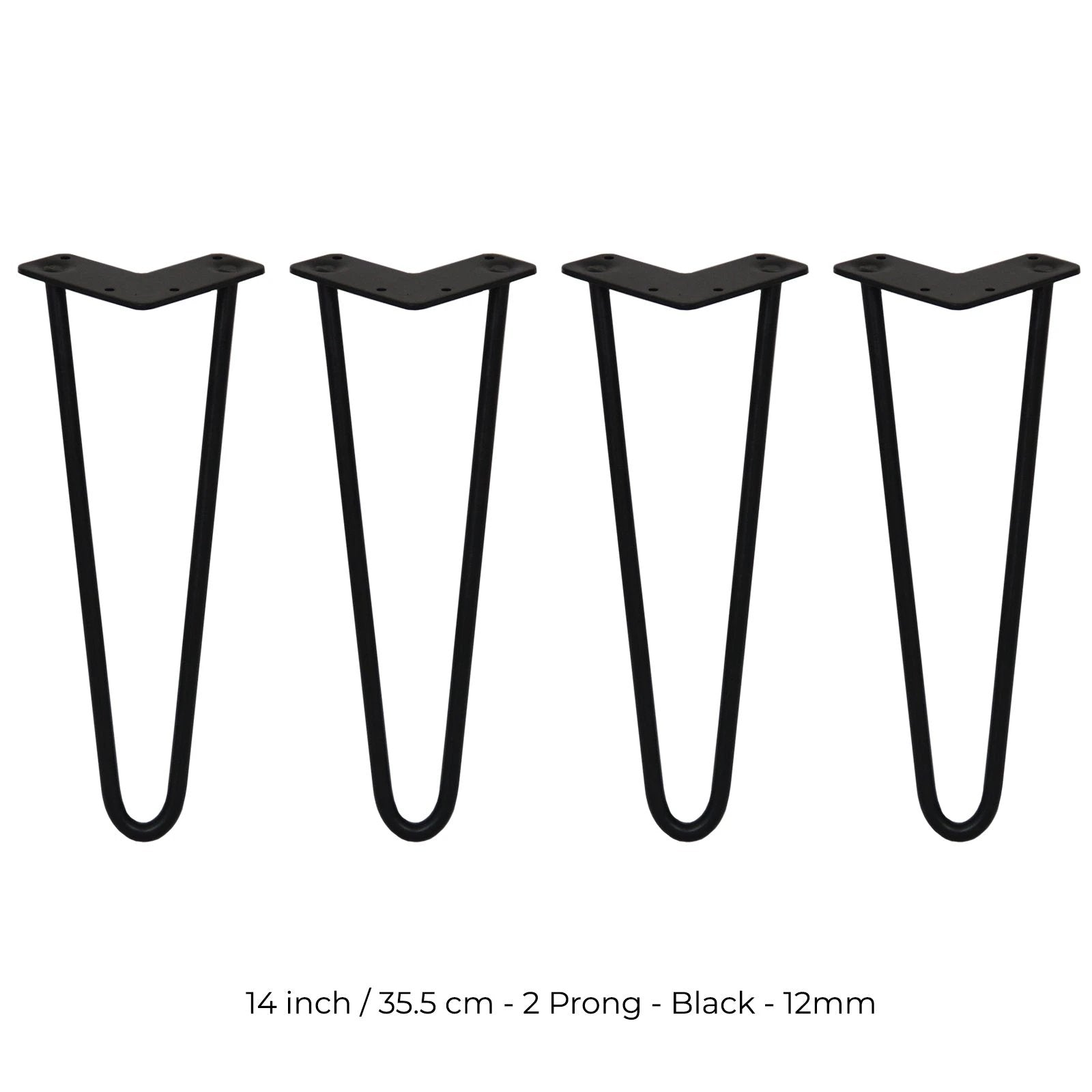 Monster Shop 4 x 14" Hairpin Legs - 2 Prong - 12mm - Black -