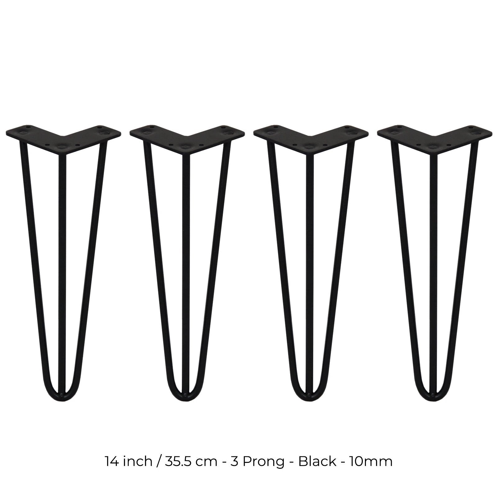 4 x 14" Hairpin Legs - 3 Prong - 10mm - Black by Monster Shop