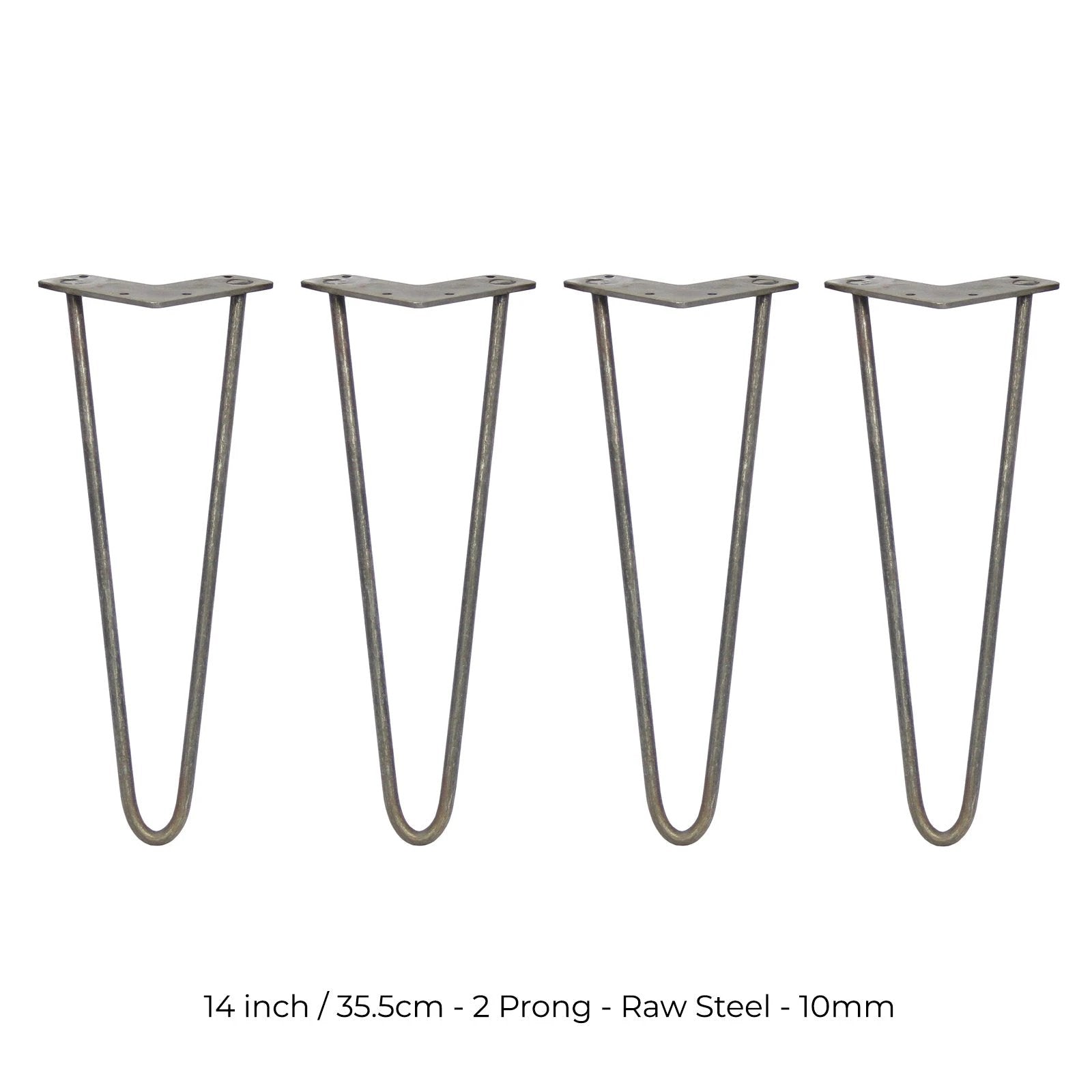 4 x 14" Hairpin Legs - 2 Prong - 10mm - Raw Steel by Monster Shop