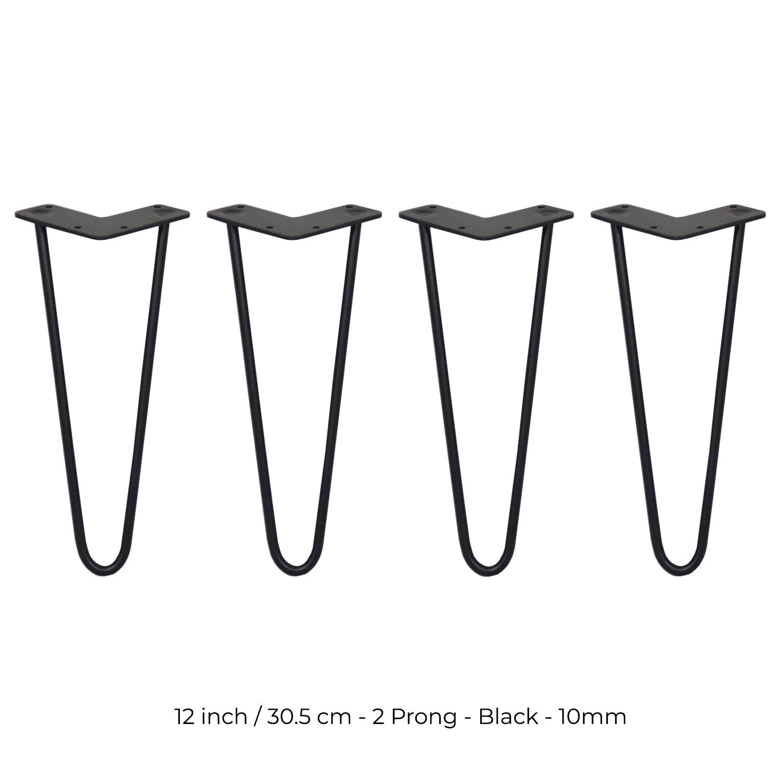 Monster Shop 4 x 12" Hairpin Legs - 2 Prong - 10mm - Black -