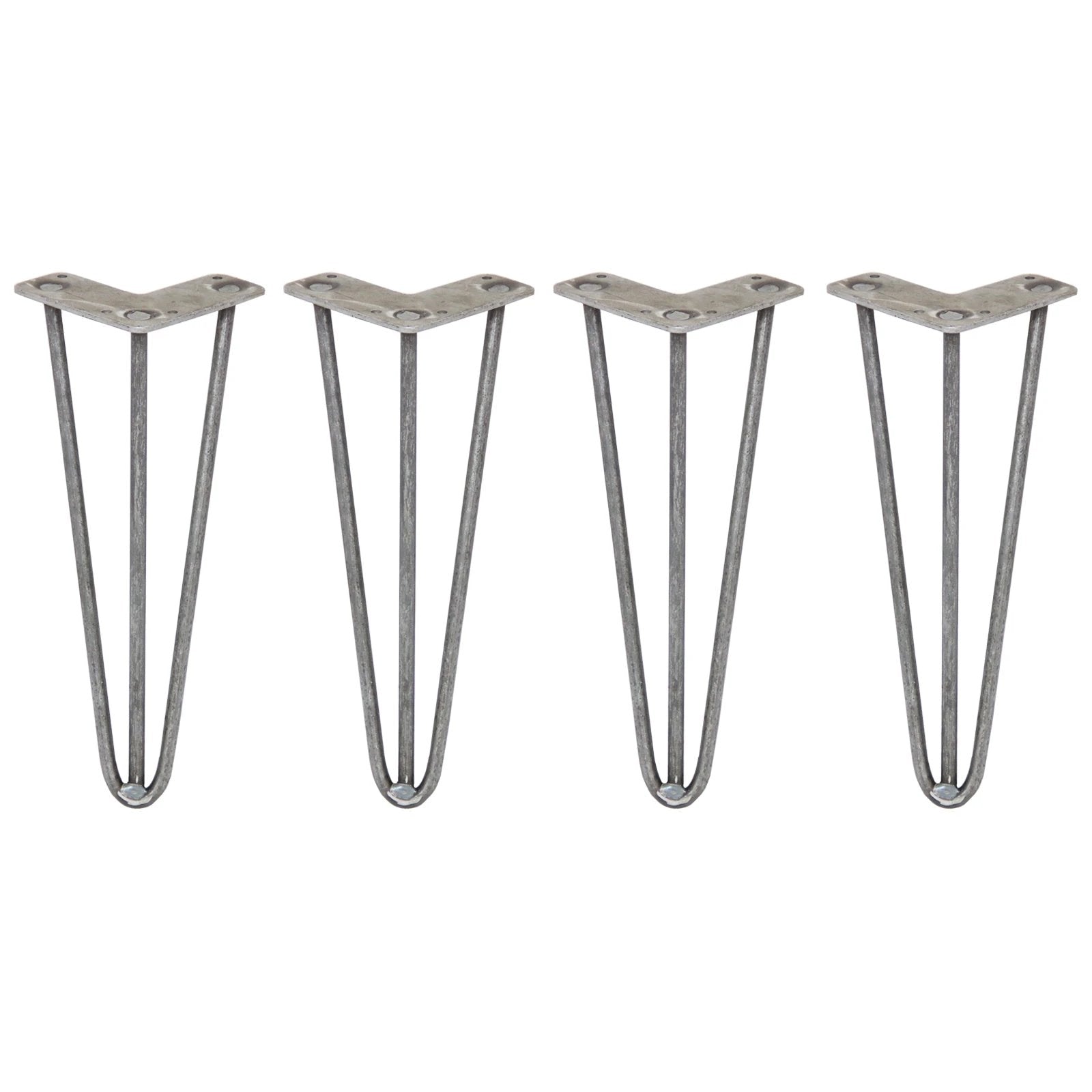 Monster Shop 4 x 12" Hairpin Legs - 3 Prong - 10mm - Raw Steel -
