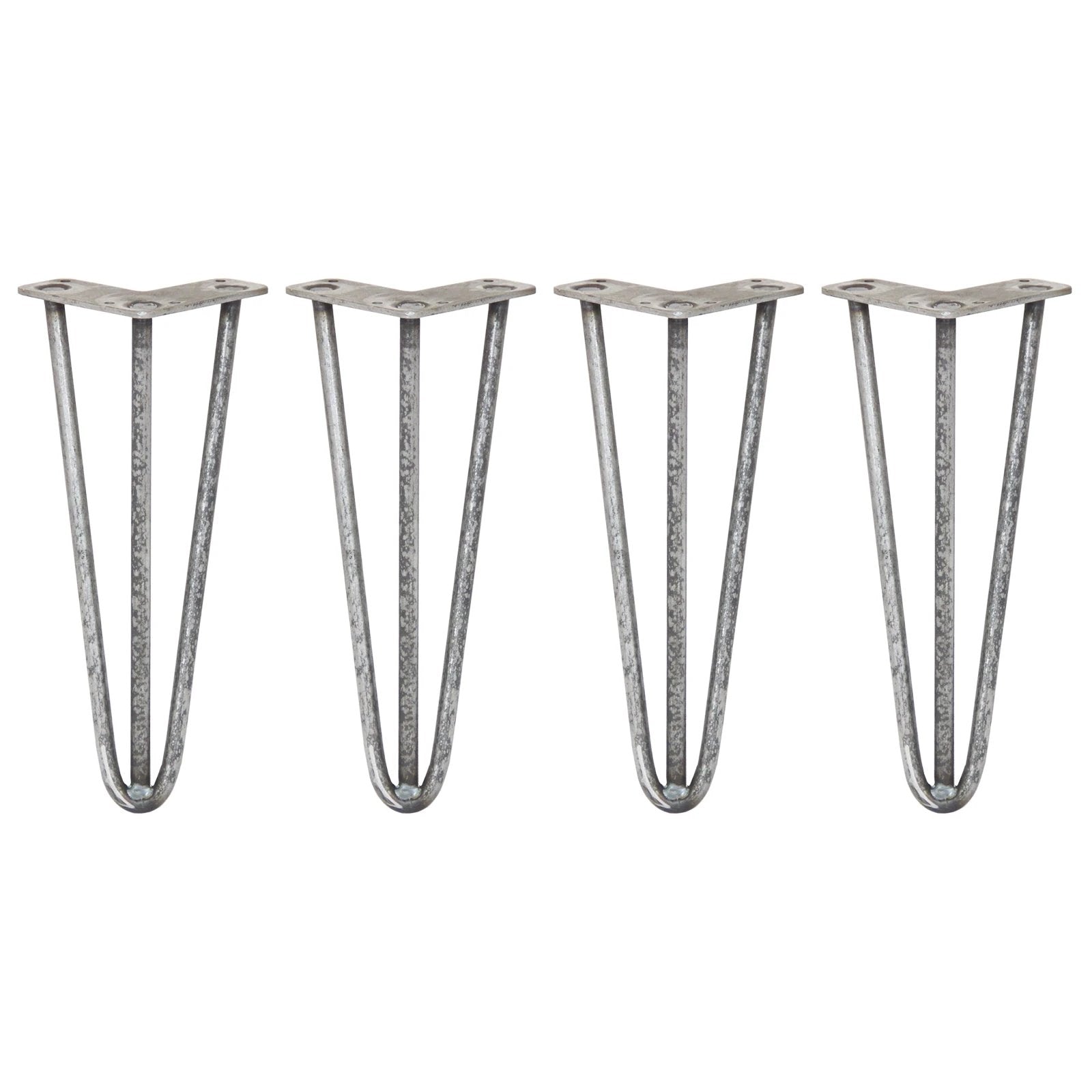 Monster Shop 4 x 12" Hairpin Legs - 3 Prong - 12mm - Raw Steel -