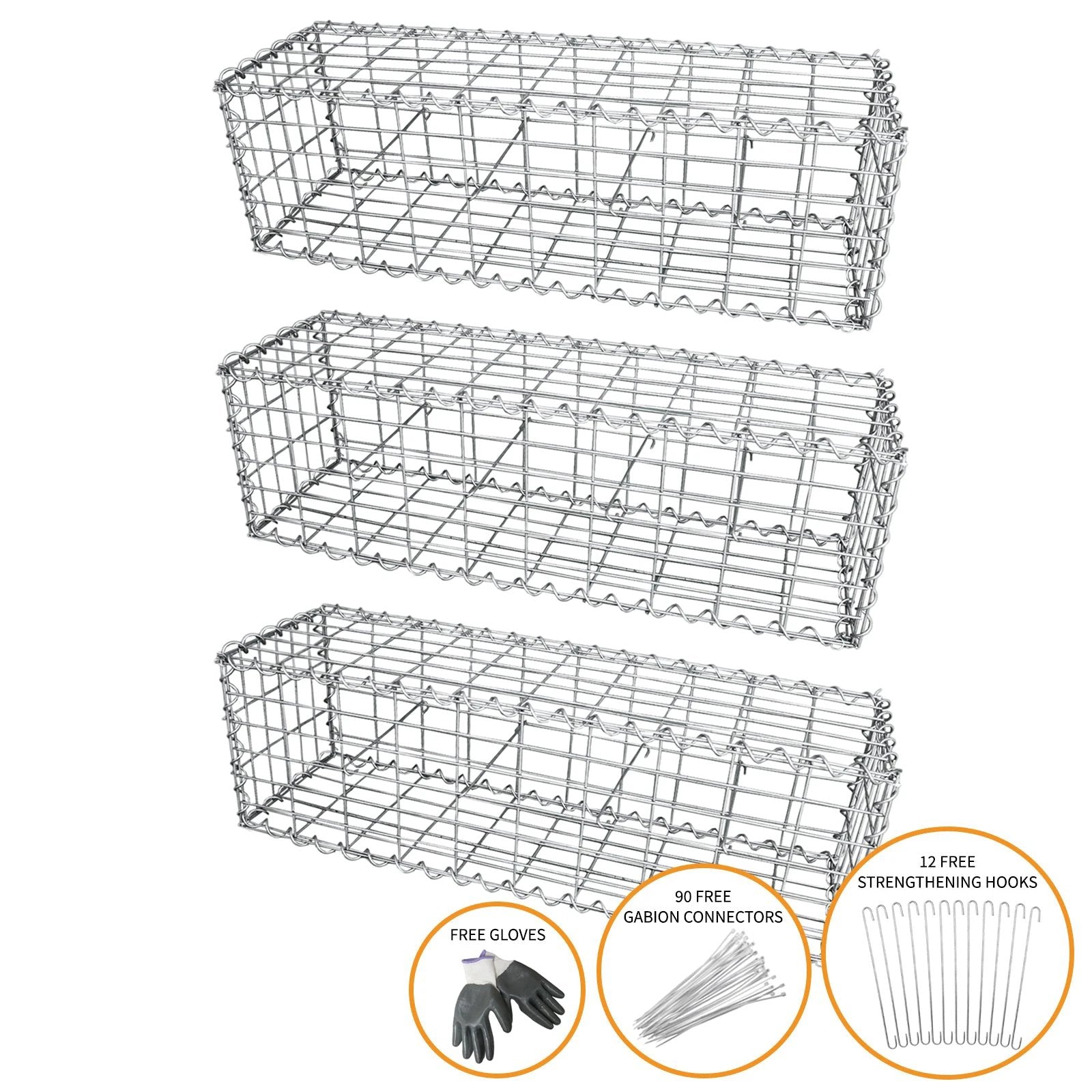 Monster Shop Gabion Baskets 100 x 30 x 30cm / 3 Pack -