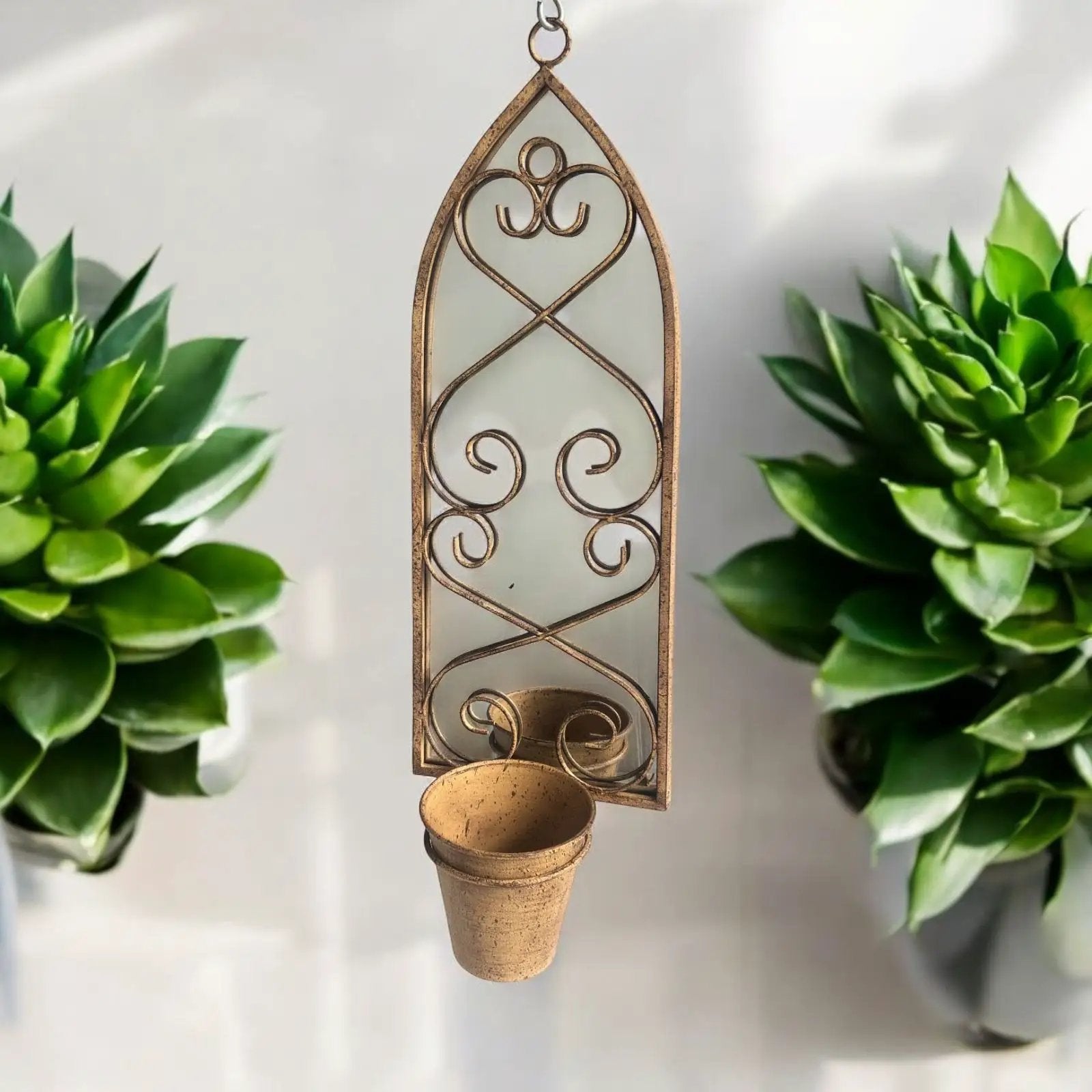 MSL 56cm RUSTY WALL MIRROR WITH SINGLE PLANTER - Planters