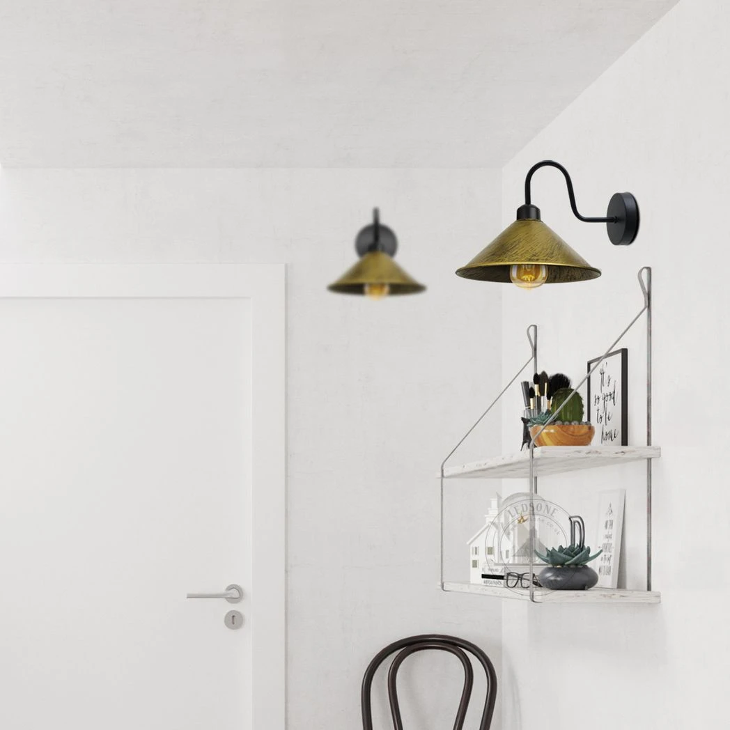 Un-branded Brushed Brass Wall Light Cone Shade Swan Neck Sconce Home - Wall Lights