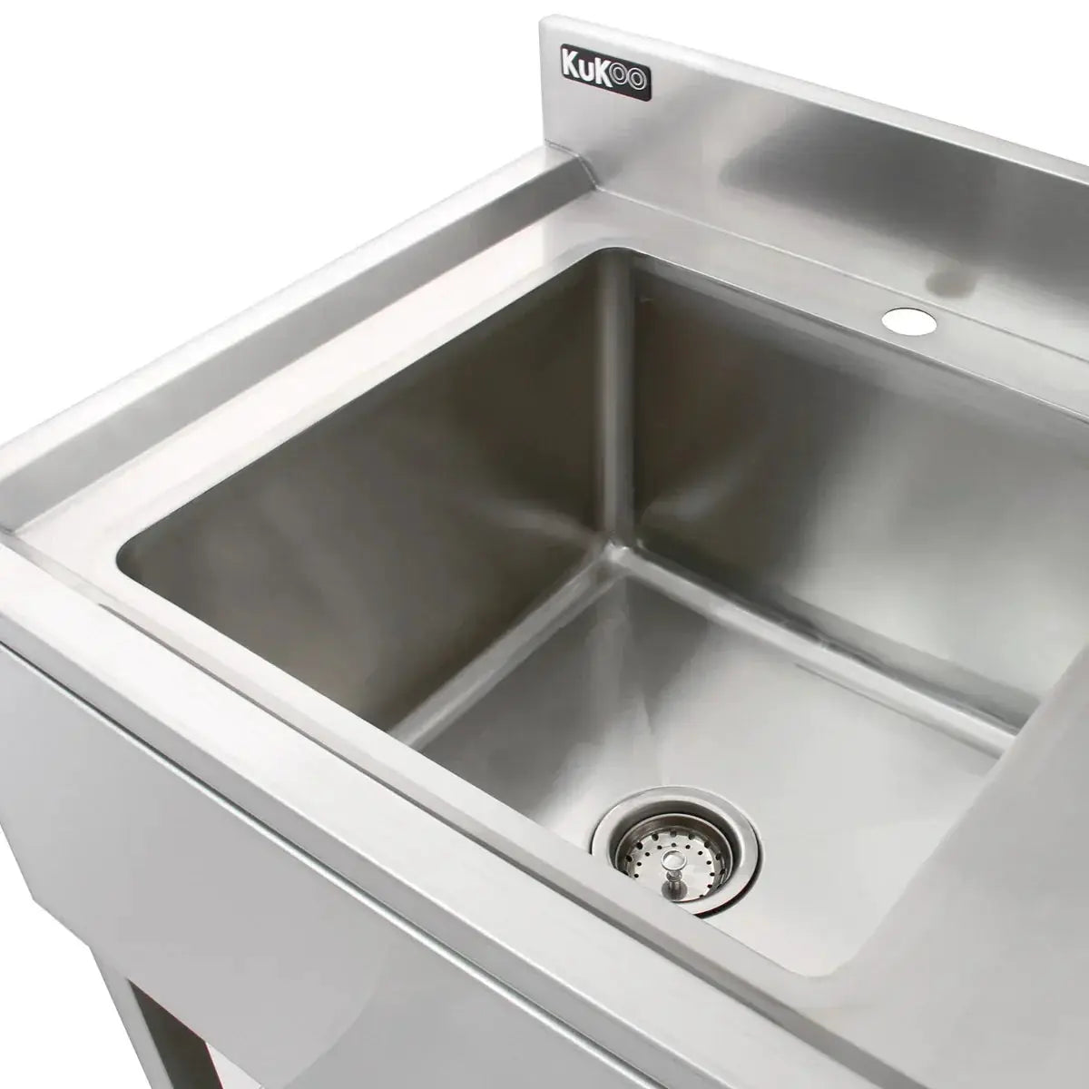 Monster Shop KuKoo Commercial Sink With Pre-Rinse Tap, 6ft Stainless Steel Catering Bench, 2 x Wall Mounted Shelves -