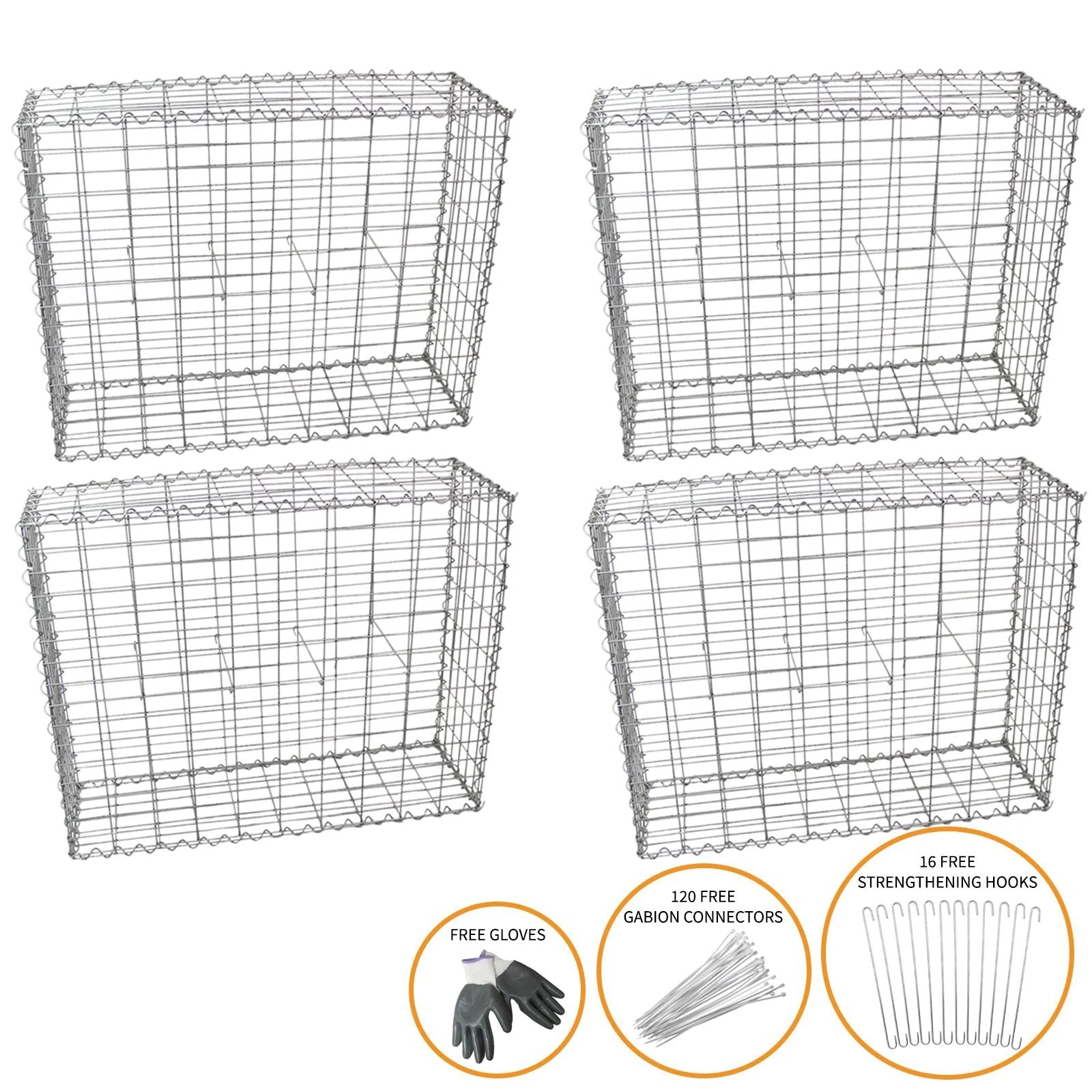 Monster Shop Gabion Baskets 100 x 80 x 30cm / 4 Pack -