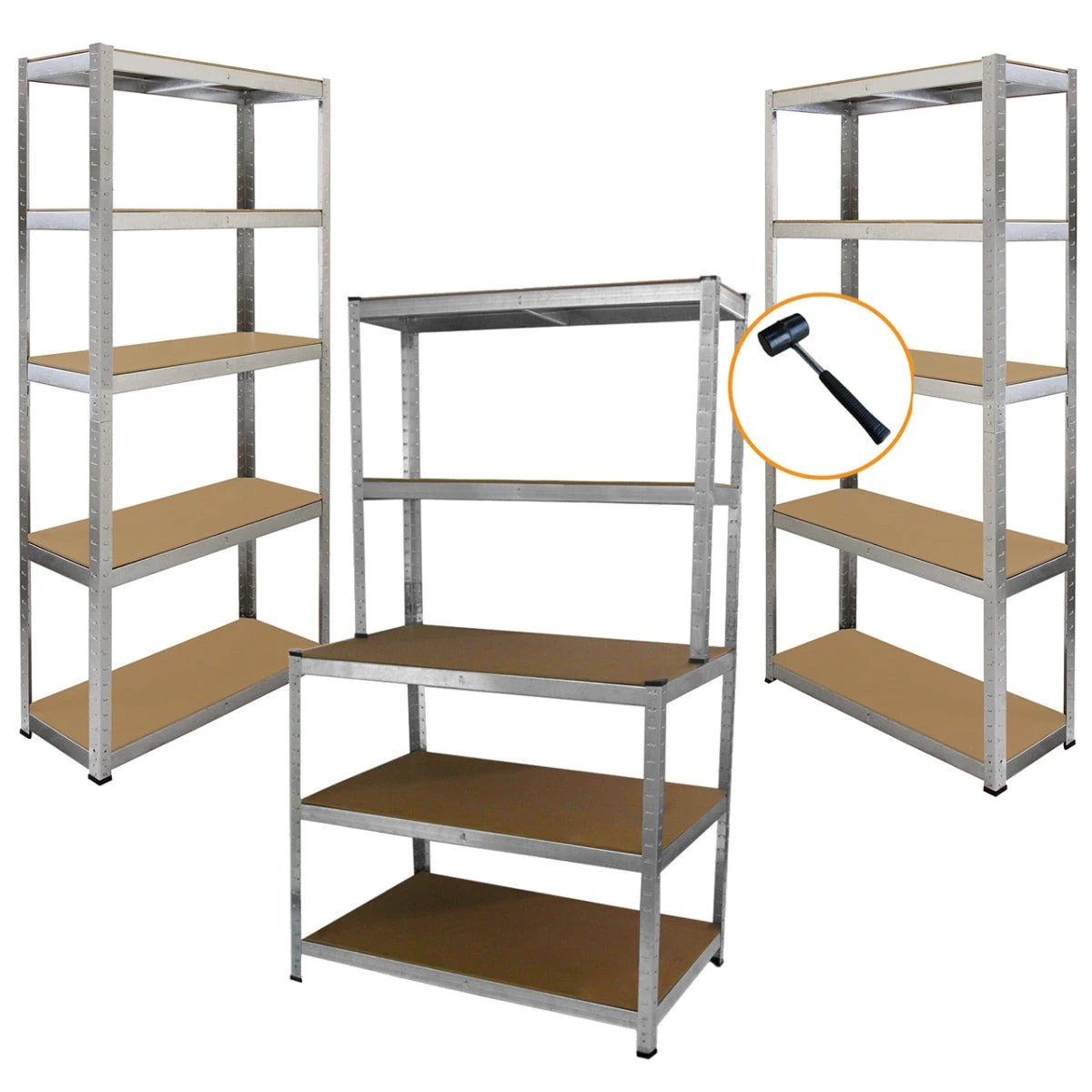 2 x 90cm Galwix & Galwix Workbench Shelving Unit & Mallet by Monster Shop