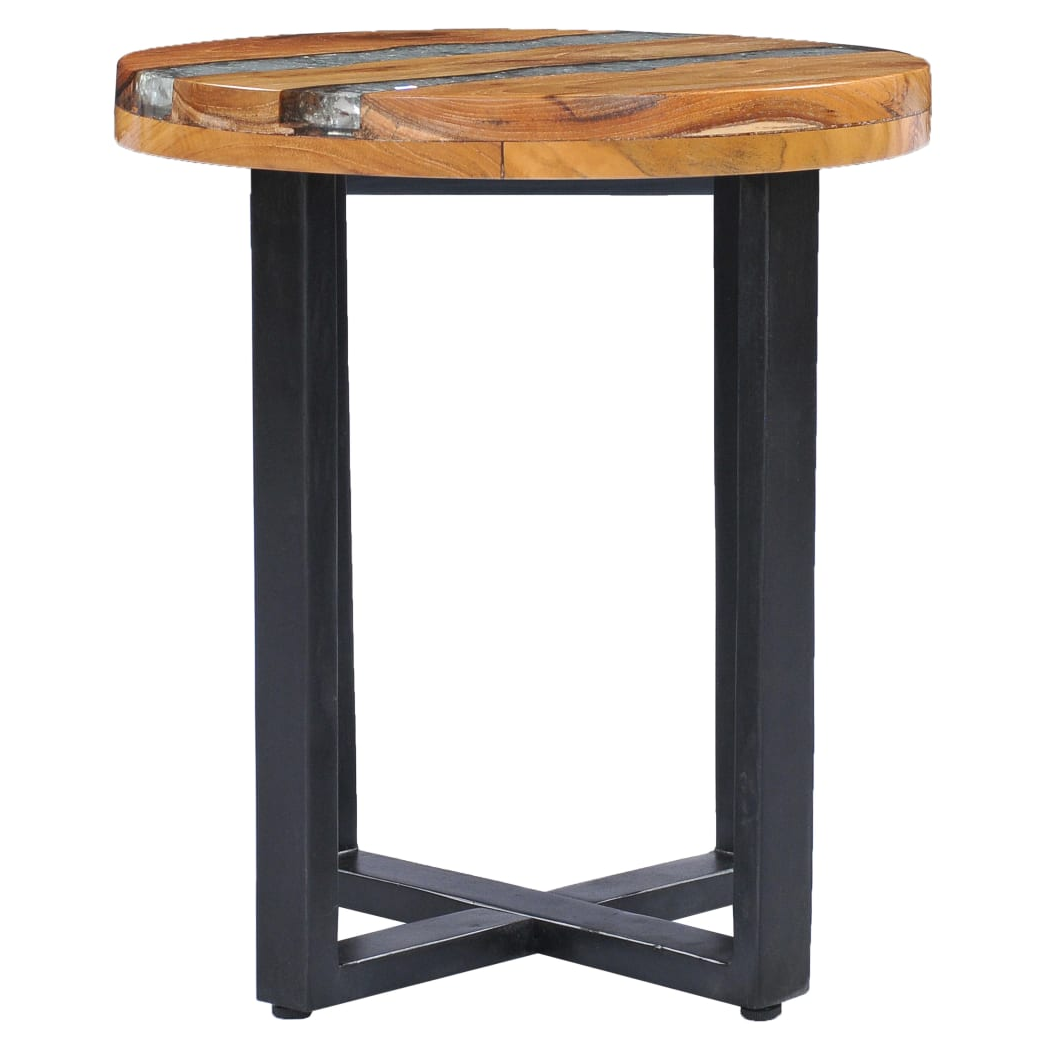 vidaXL VidaXL Coffee Table 40x45 cm Solid Teak Wood and Polyresin Round Top Rustic Living Room Decor - Coffee Table