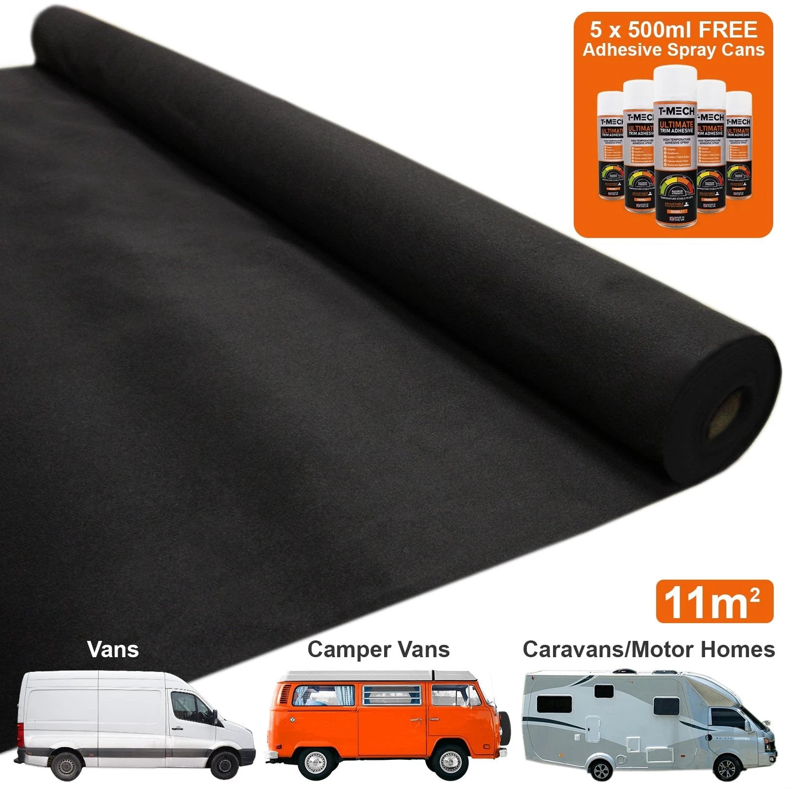 Van Carpet Lining / Black & 5 Adhesive Cans by Monster Shop