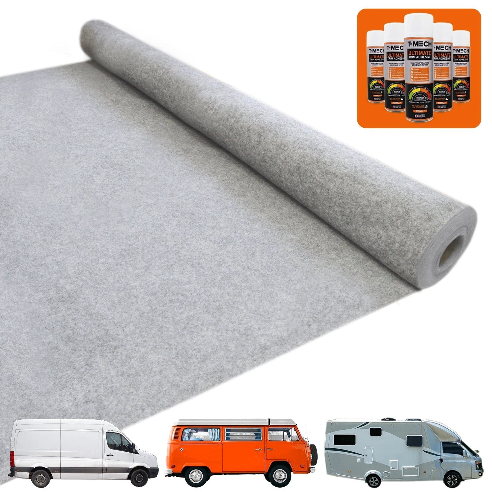 Van Carpet Lining / Silver Grey & 5 Adhesive Cans by Monster Shop