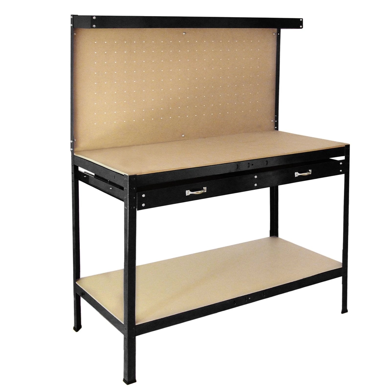 Workbench With Pegboard And Drawer In Black by Monster Shop