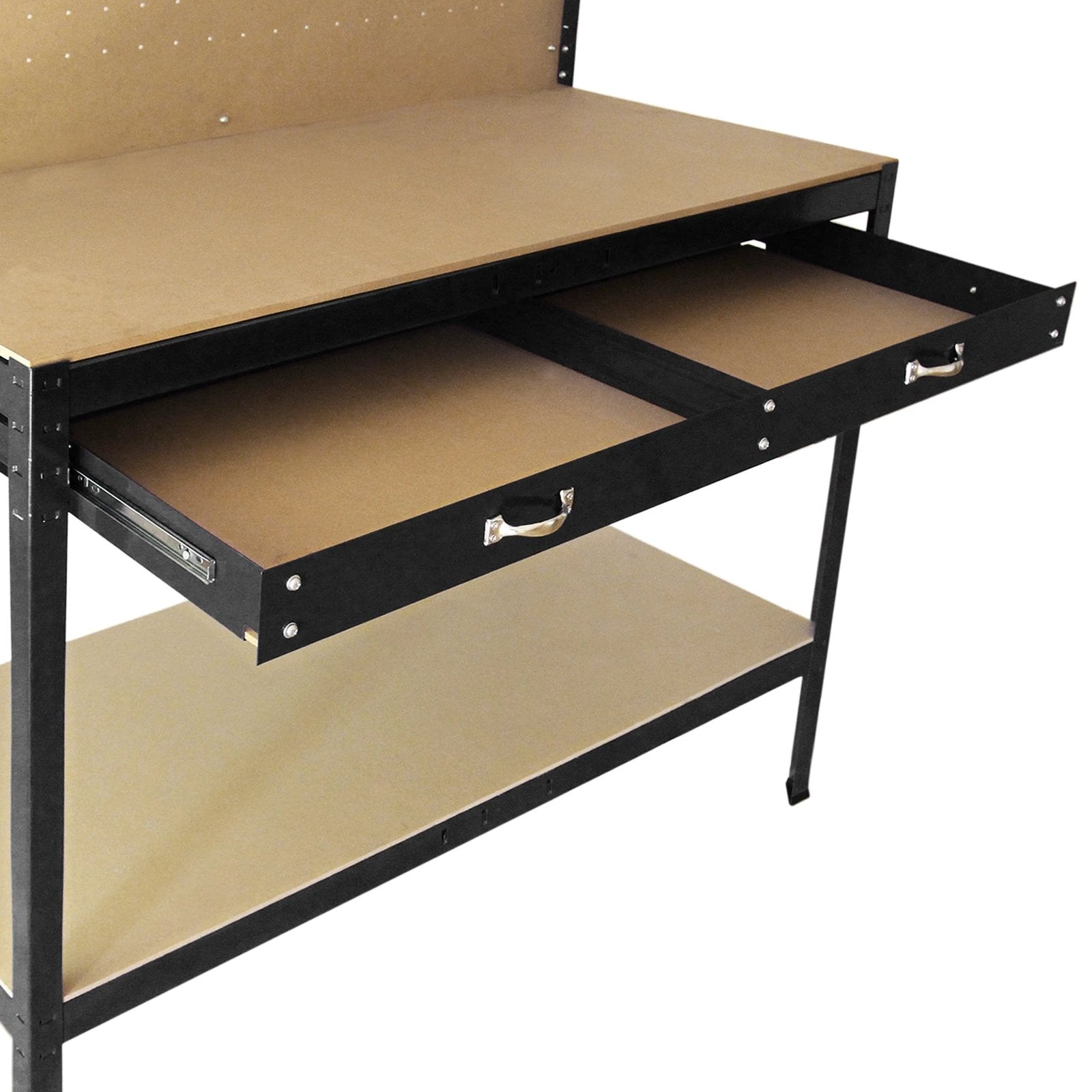Workbench With Pegboard And Drawer In Black by Monster Shop