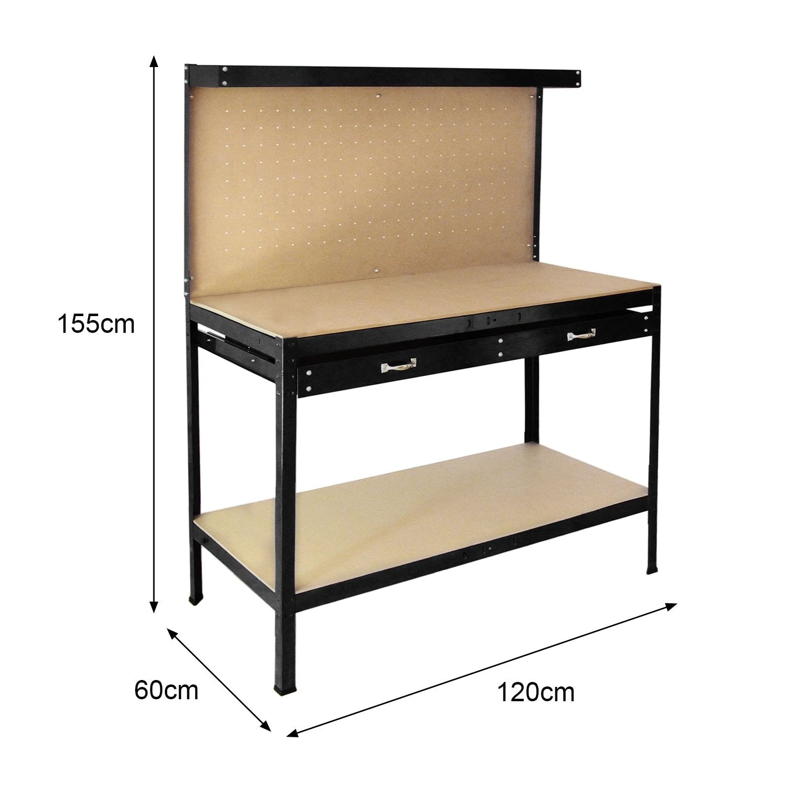 Workbench With Pegboard And Drawer In Black by Monster Shop