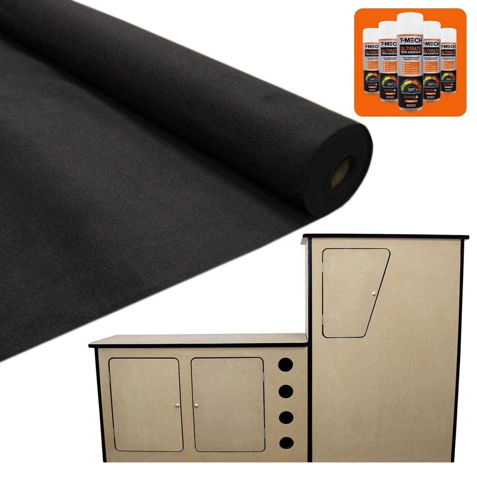 Monster Shop 11sqm Black Van Lining & Glue With Camper Kitchen -