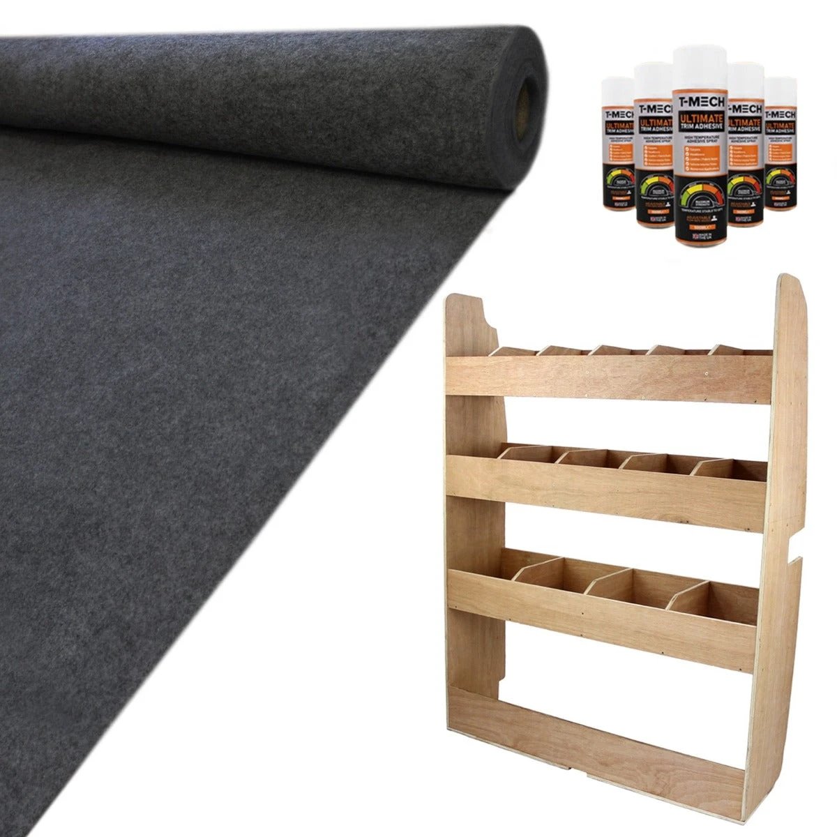 Monster Shop 11sqm Anthracite Van Lining, Glue & Ford Transit Custom Rack -