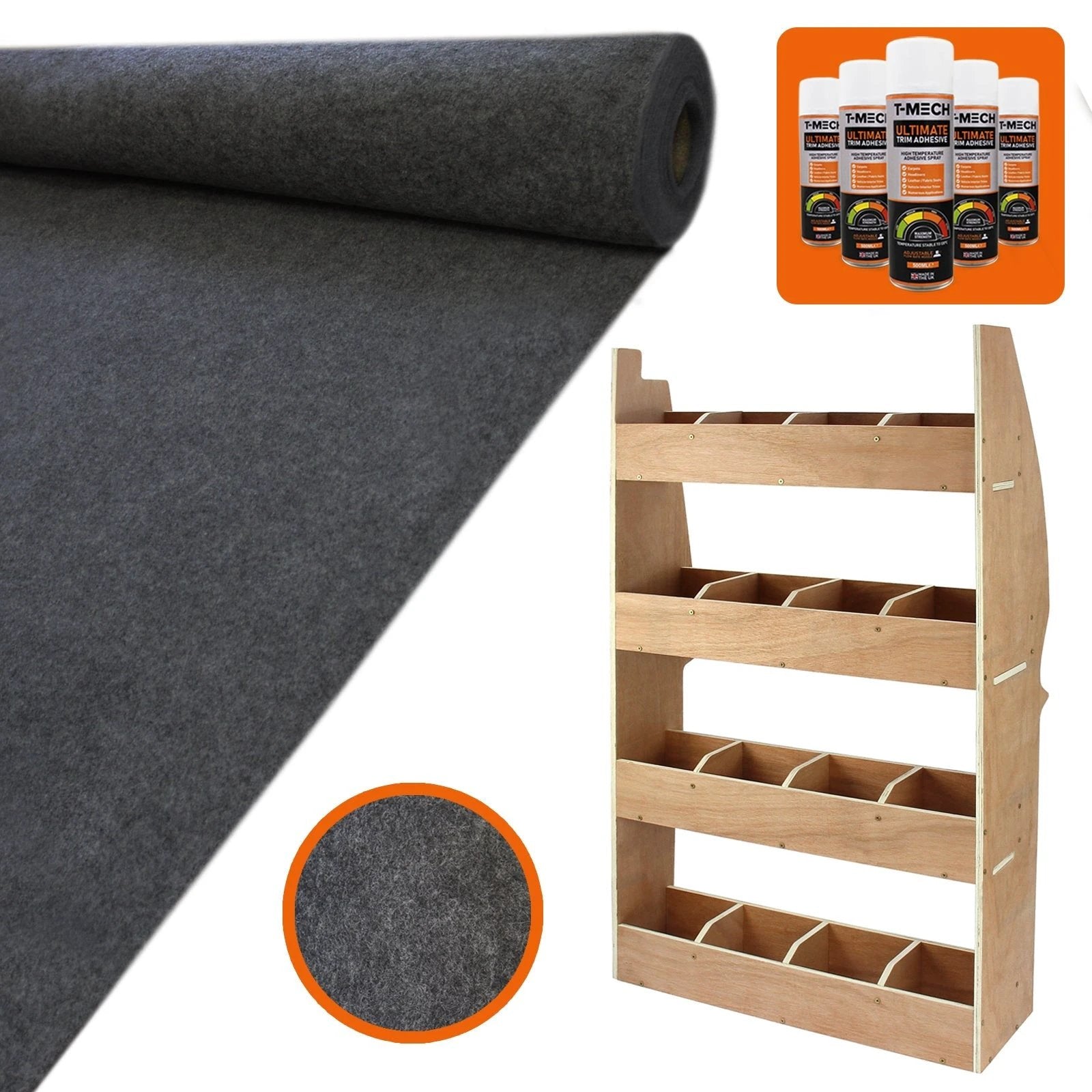 Monster Shop 11sqm Anthracite Van Lining, Glue & Citroen Berlingo Rack -