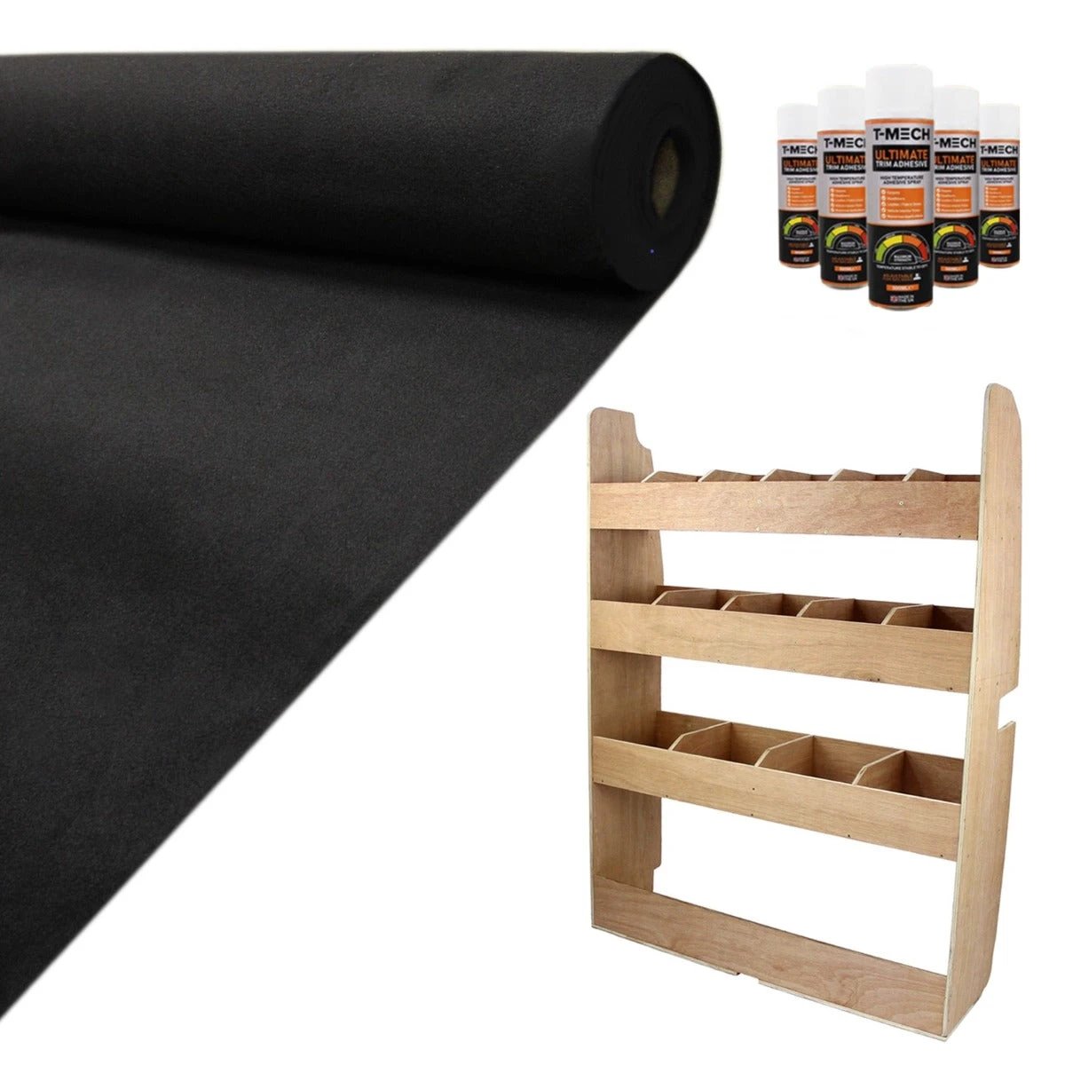 11sqm Black Van Lining, Glue & Ford Transit Custom Rack by Monster Shop