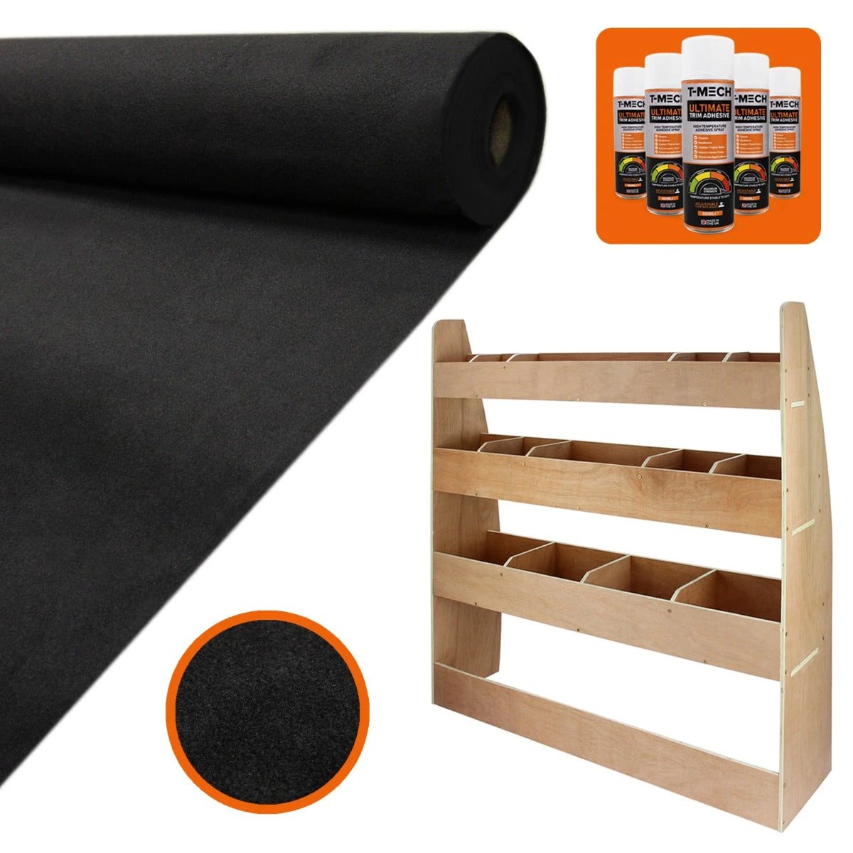 Monster Shop 11sqm Black Van Lining, Glue & VW Caddy Rack -